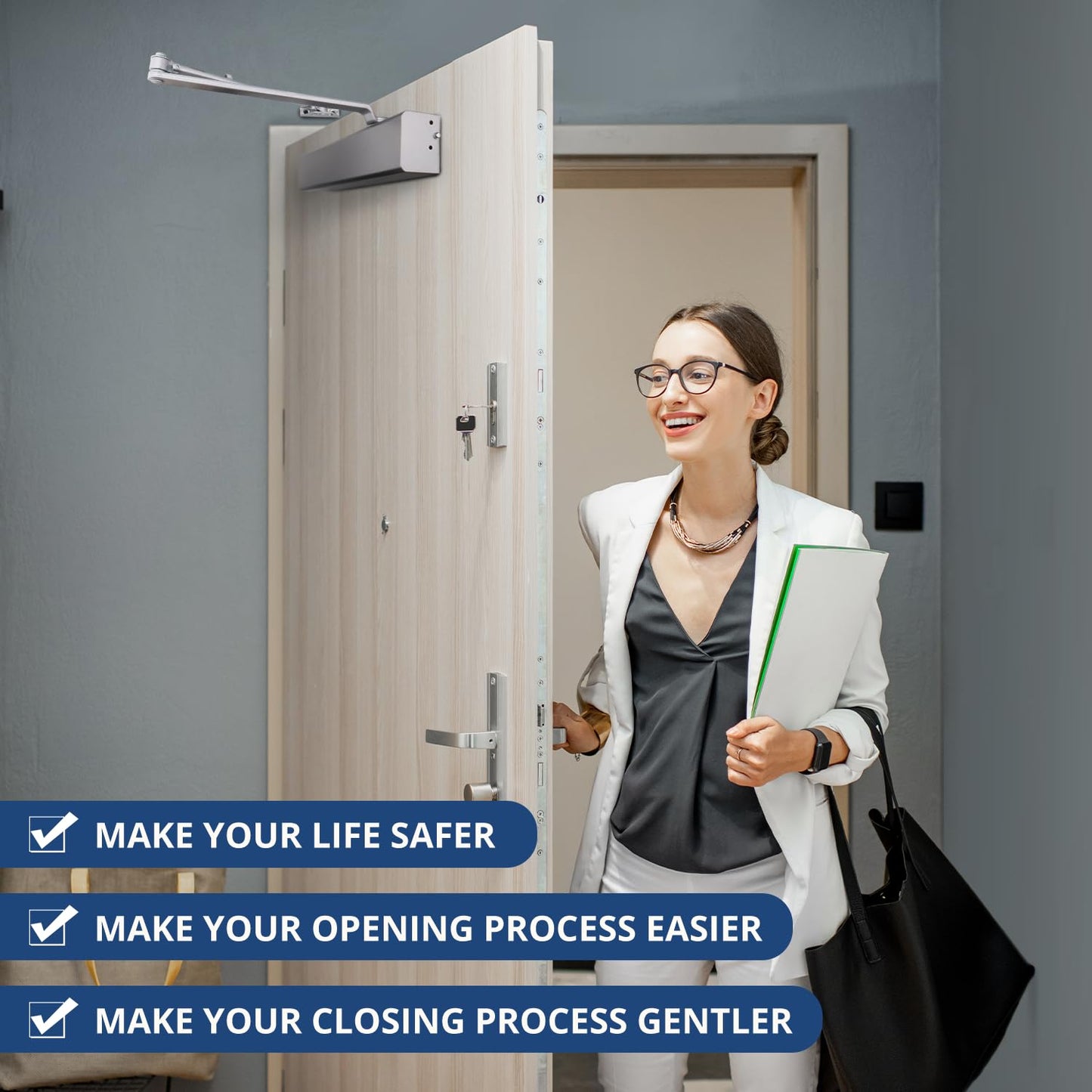 Commercial Automatic Door Closer，Grade 1 Heavy Duty Hydraulic Self Closing Door Hinge,Spring Adjustable from Size 1 to 6，Surface Mounting，ADA,UL