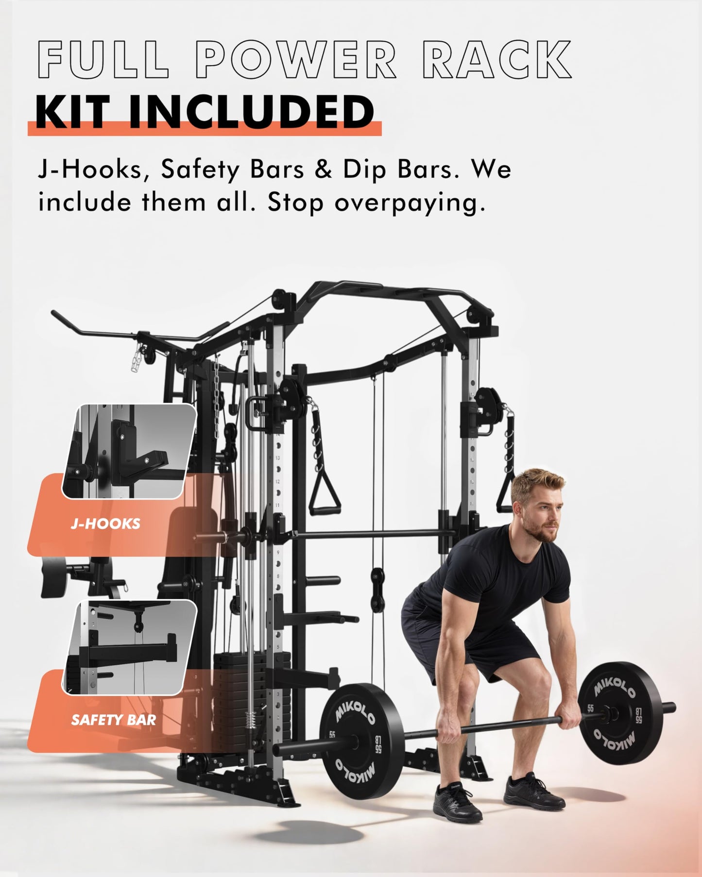 GMWD Dual-Station Smith Machine Power Cage, All-in-One Home Gym Workout Station with 121LB Weight Stacks & Cable Crossover, Professional Functional Trainer for Couples & Family Strength Training
