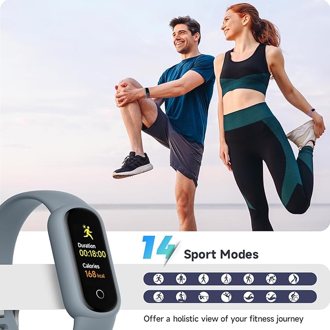 Fitness Tracker Watch with Heart Rate/Sleep Tracker/IP68 Waterproof, Activity Tracker with Pedometer Step Counter, Health Watch for Women Men with 14 Sports Compatible Android iOS, Slate Gray