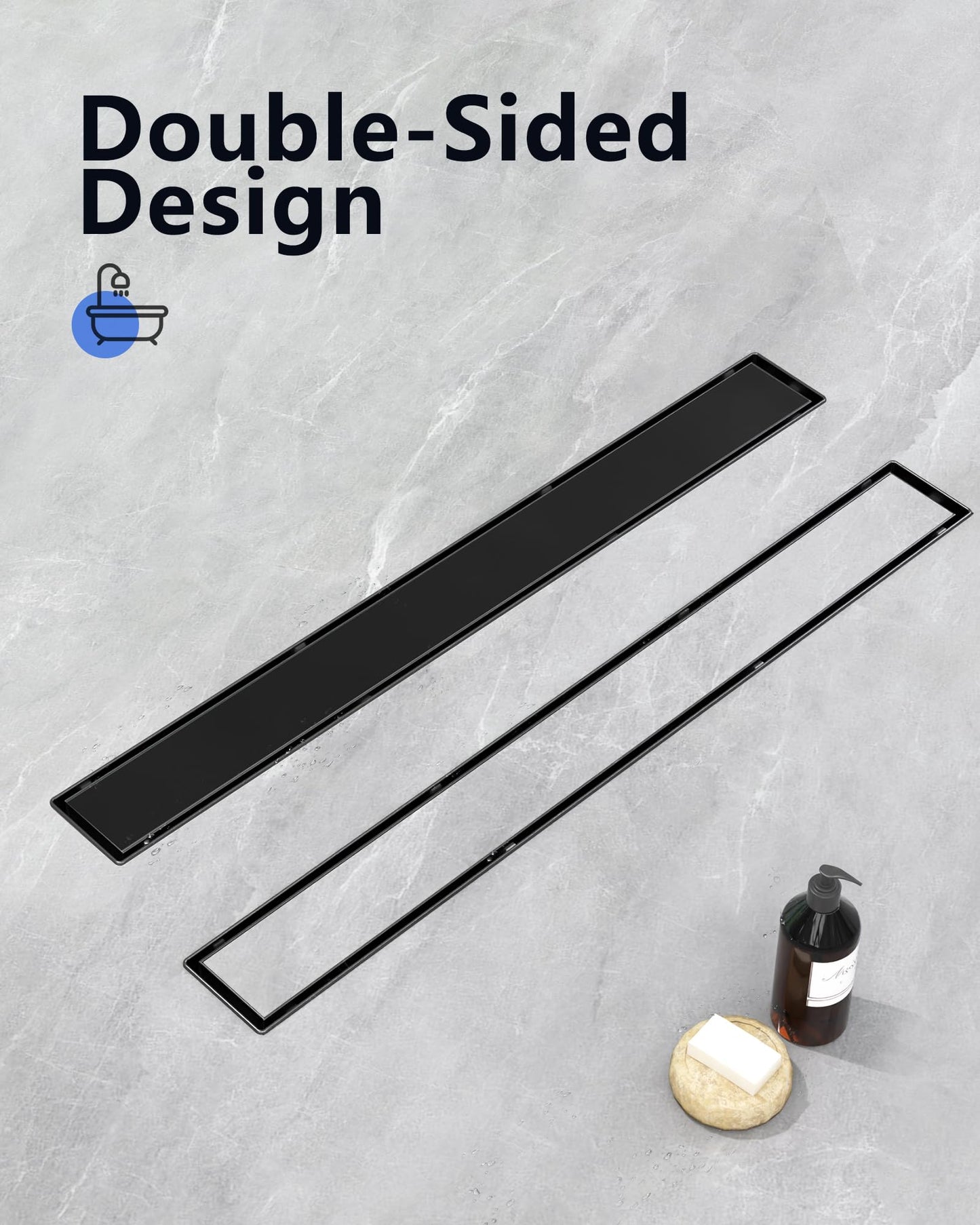 YEFU Black Linear Shower Drain for Bathroom: 42 Inch Shower Drain with Tile Insert Grate - 304 Stainless Steel Rectangle Linear Drain - 2-in-1 Matte Black Shower Floor Drain