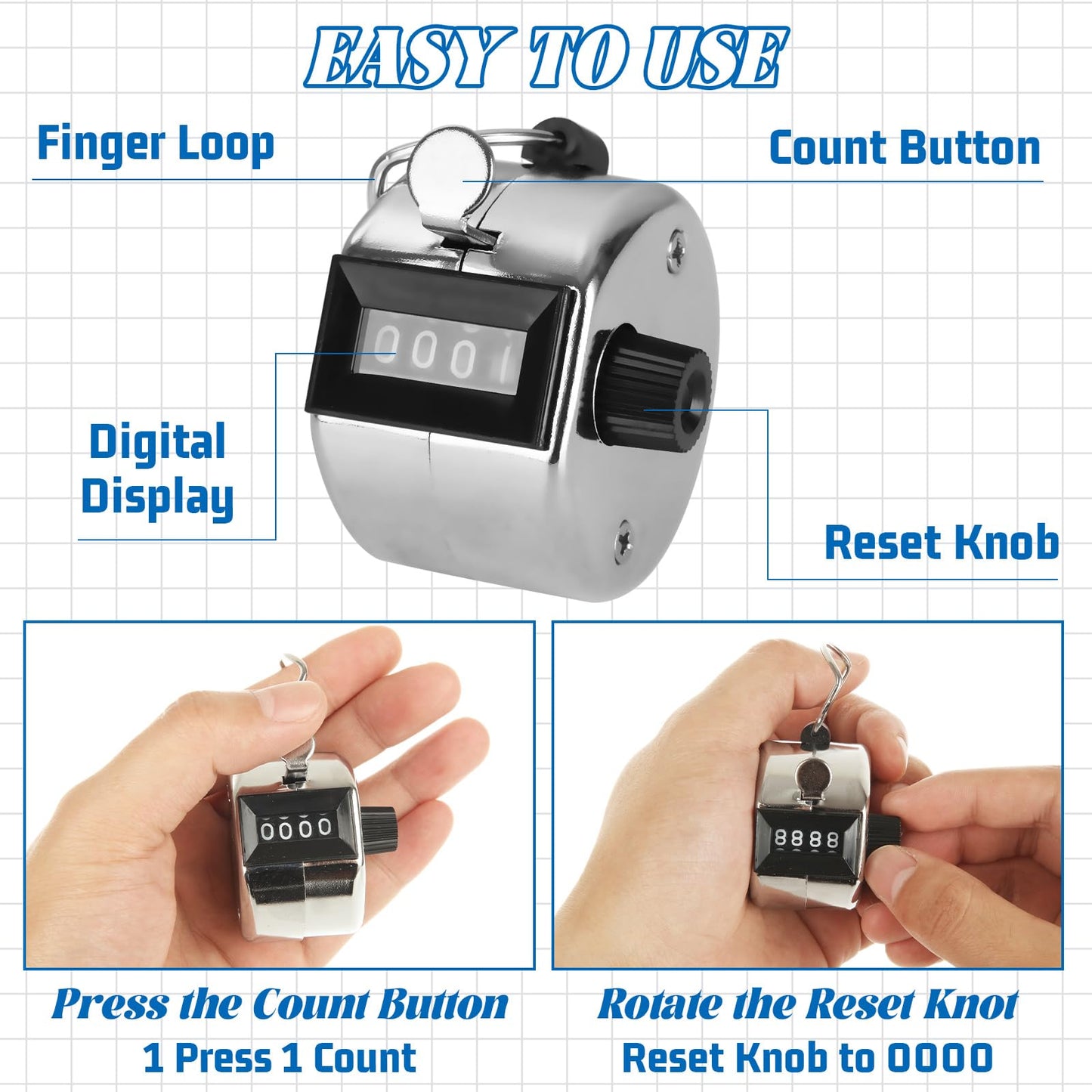 LDHHYH 20 Pack Clicker Counter, Metal Hand Tally Counter Clicker, 4 Digit Mechanical Palm Pitch Counter Clicker for Counting Numbers Golf Sports Events Office Stadium