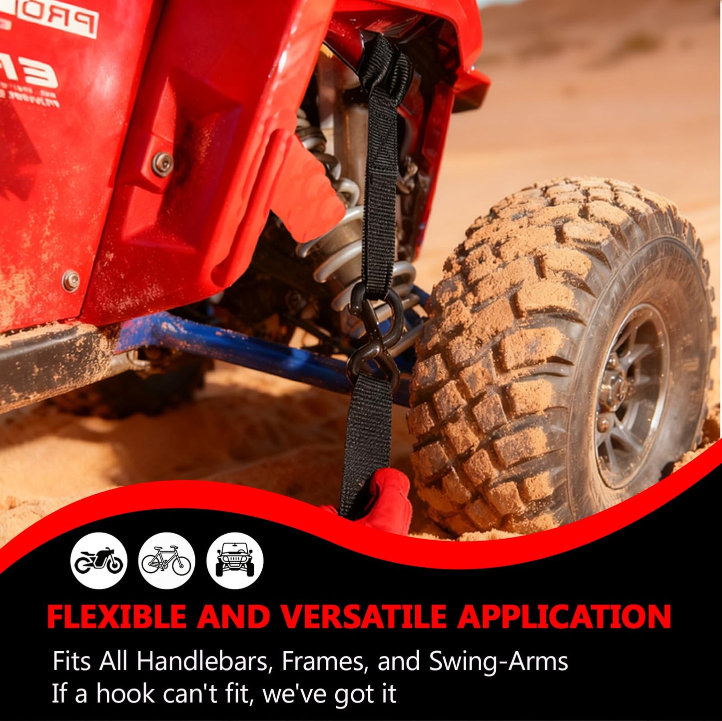 BOODAA 6 Pack Soft Loop Tie Down Straps, 3900 lbs Break Strength Heavy Duty Motorcycle Handlebar Straps for ATV, UTV, Dirt Bike, Trailer, Truck Bed, Kayak – Reliable Transport & Hauling