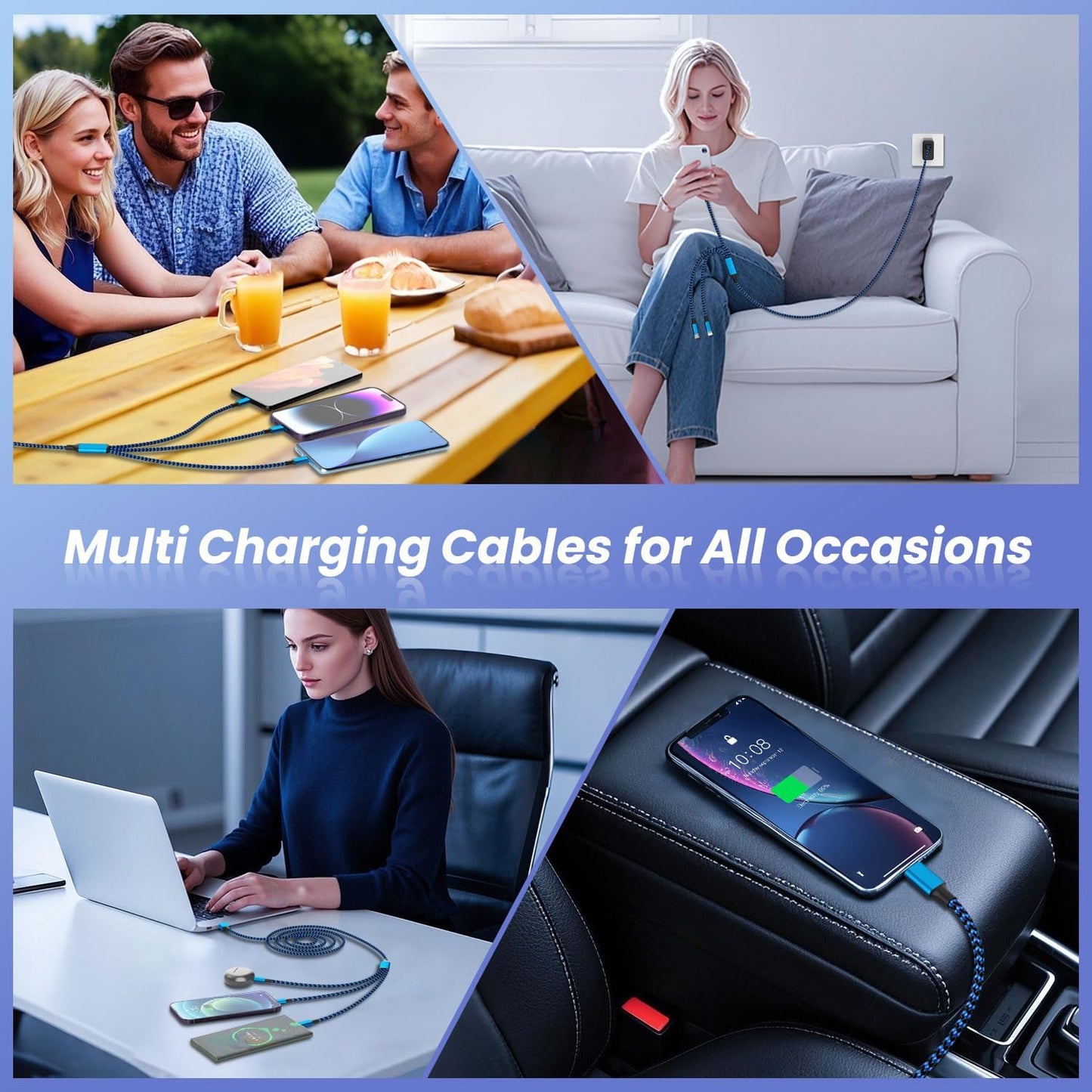 Cable(3Pack 4FT), 3 1 16/15/14/13/iPad/Android/Tablets IDISON Multi Charging in Charging Cable for Multiple Devices