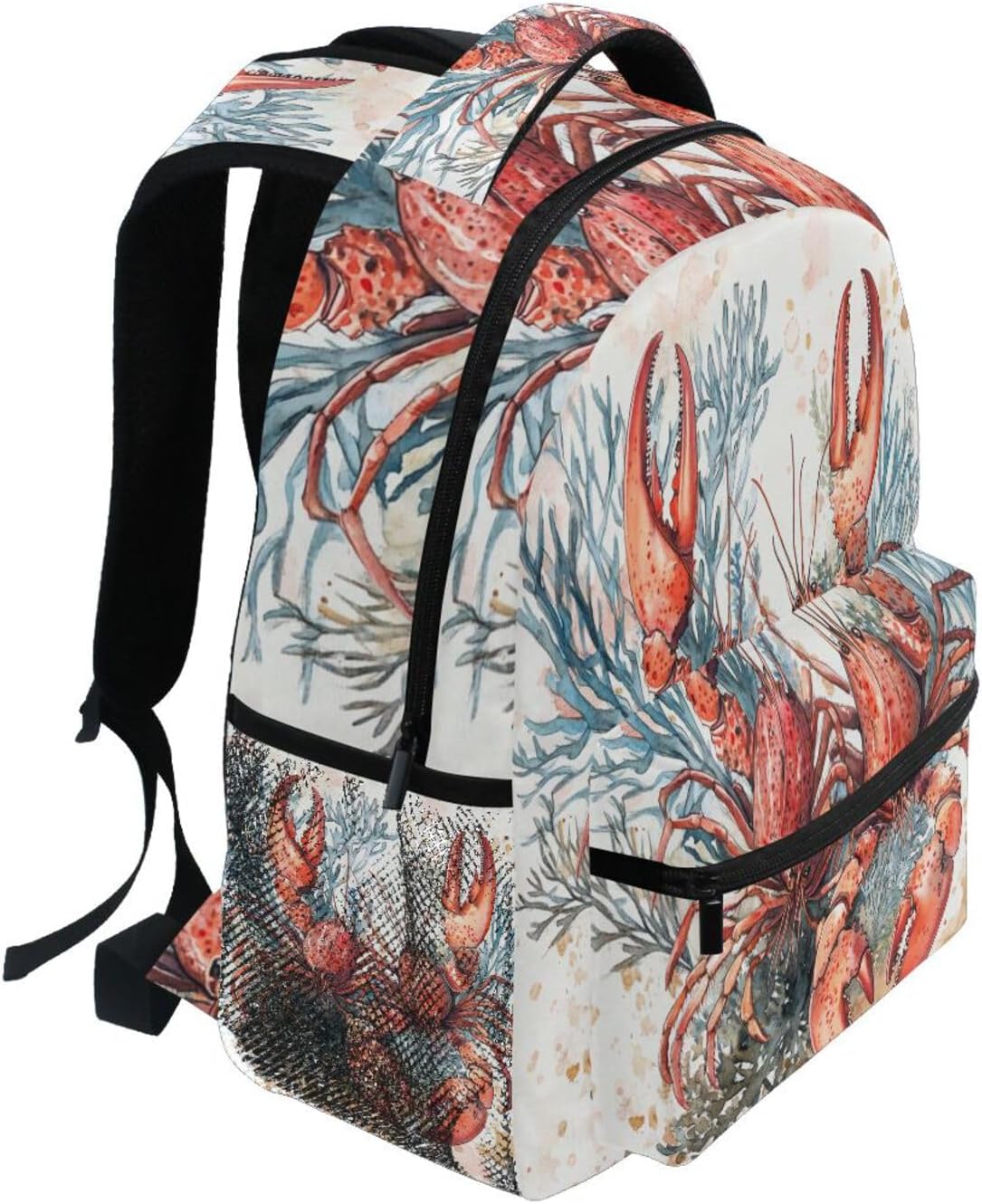 Krafig Backpacks Backpack Daypack Watercolor Red Lobsters Corals Boys Girls Kids School Bookbag, School Bag Travel