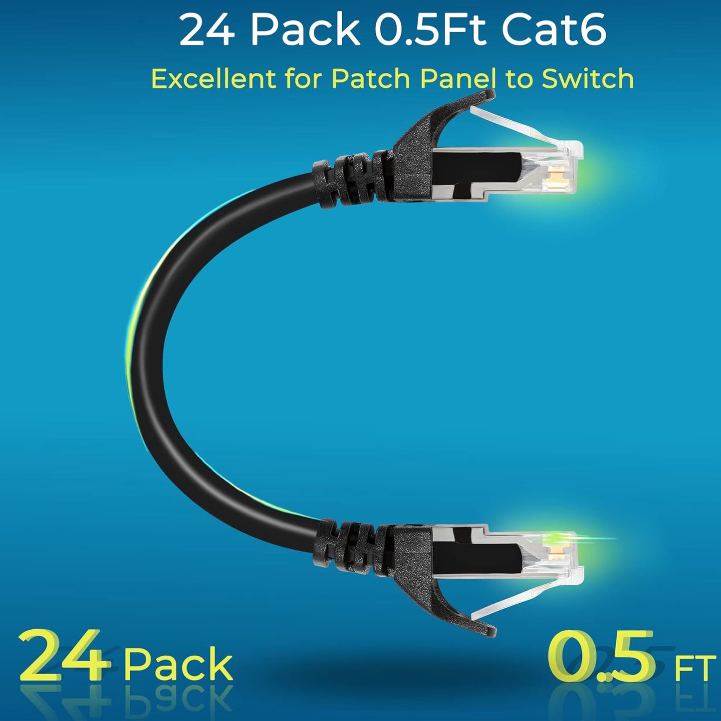 Rapink Cat6 0.5ft (24 Pack), 10G, 6 6 Patch Cables Ethernet Patch Cable Cat Patch Cable for Patch Panel to Switch