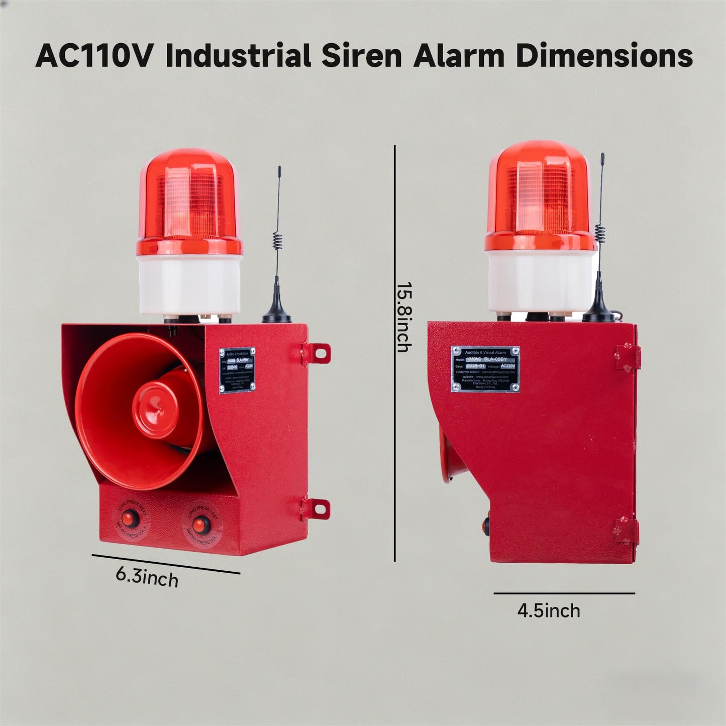 Y DIANS S 0.31mile Wireless Remote Control Siren Adjustable Volume Tone Waterproof 130dB Horn Security Alarm Systerm with LED Strobe Light AC110-120V