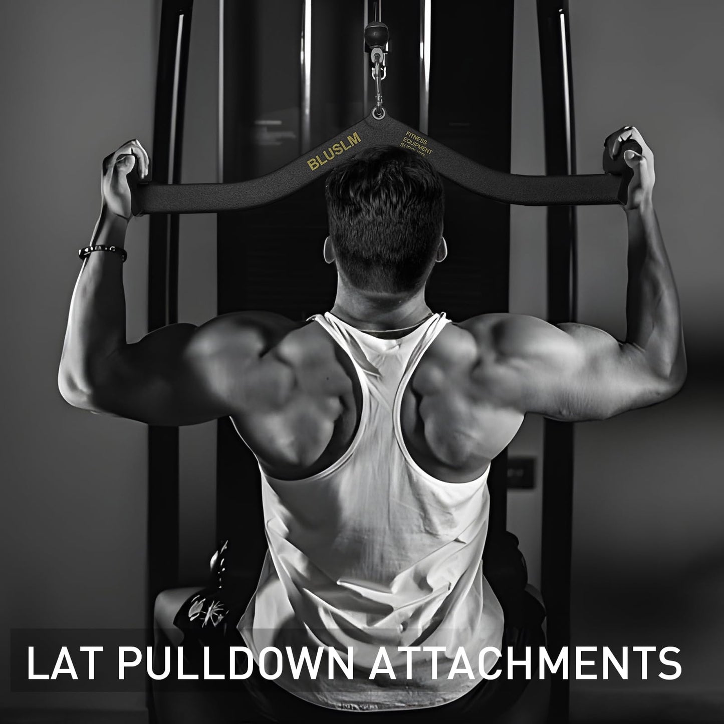BLUSLM LAT Pull Down Bar for Cable Machine, LAT Pulldown Attachments T-bar V-bar Cable Attachment for Gym, Back Tricep Strength Training Handle