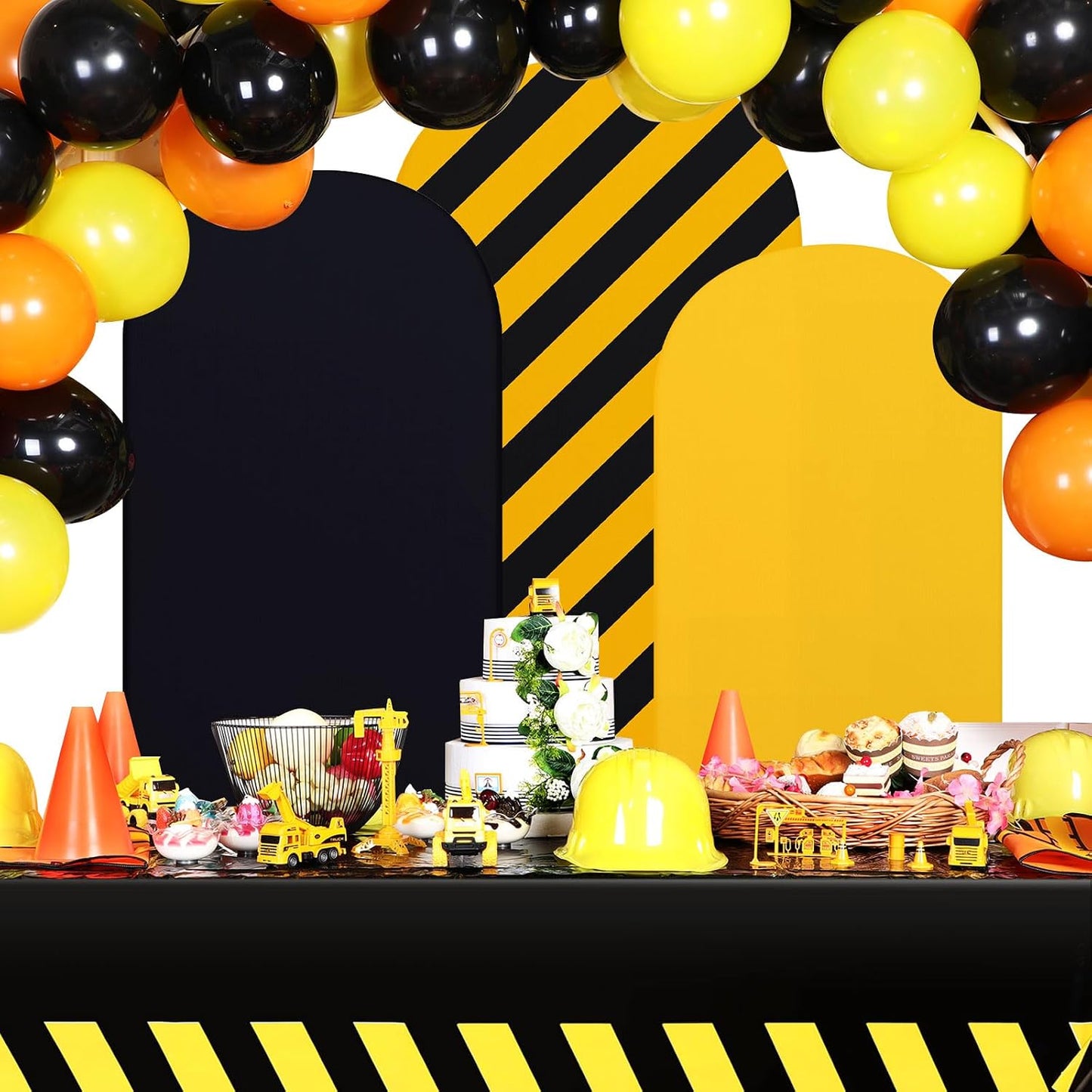 RimCereal Set 3 4ft, 5ft, 6ft(Classic) Construction Birthday Party Arch Cover of Construction Arch Backdrop Spandex