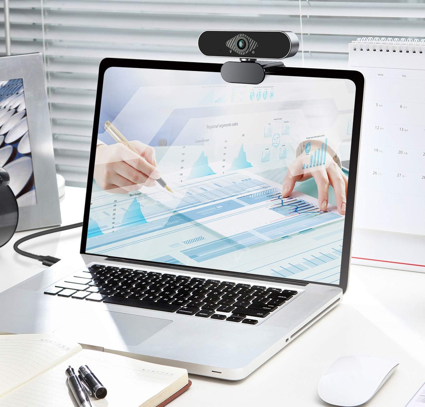 Wennyn 1080P 1080P 360 Webcam HD with Microphone & Privacy Cover, USB Web Cam with Live Streaming HD Video for Mac, PC