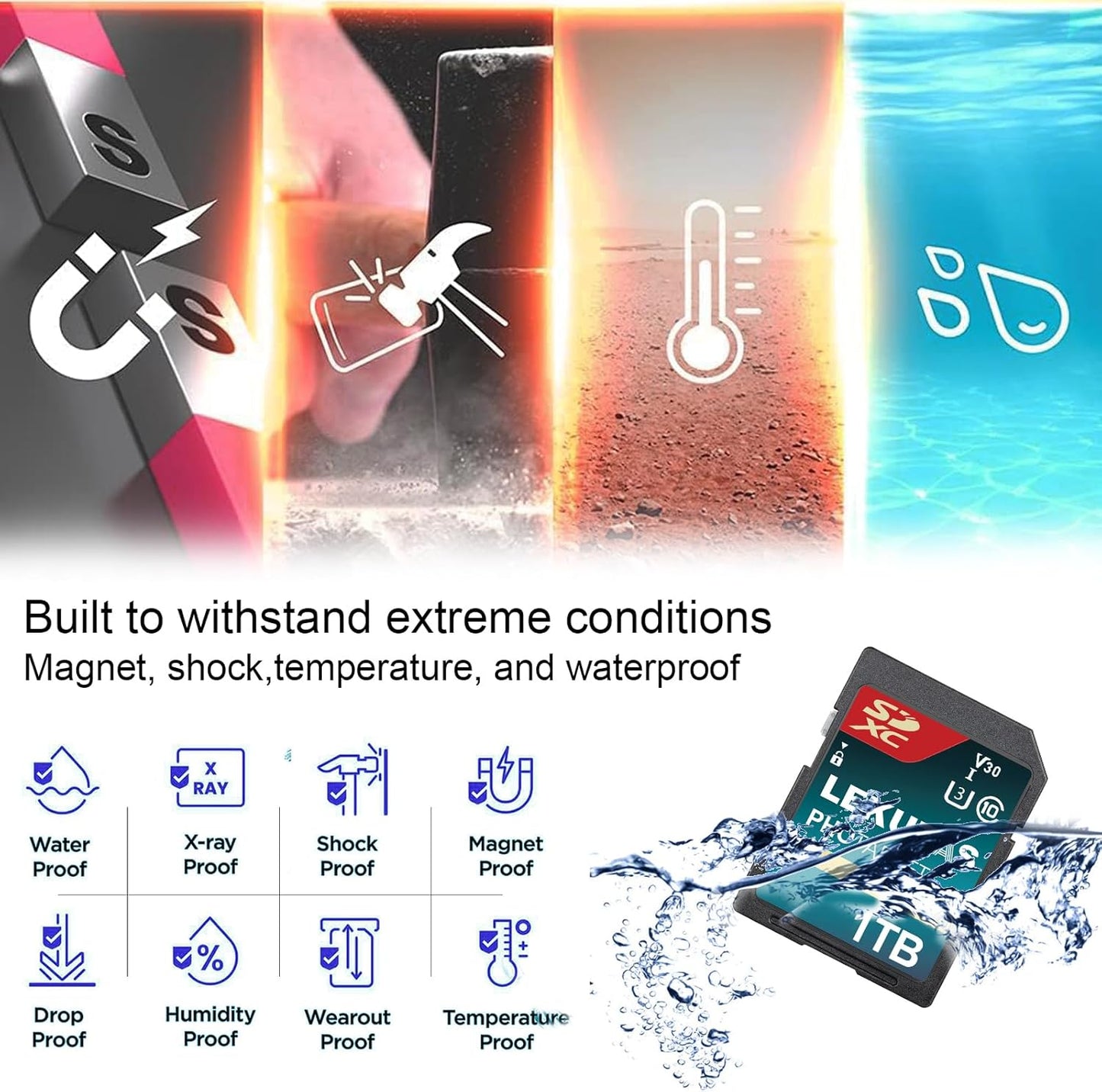 lekutas 1T(999GB) 200MB/s C10, U3, V30, 4K 4K SDXC UHS-I Memory Card - Up to Read Speed, UHD, Full-HD Video SD Card