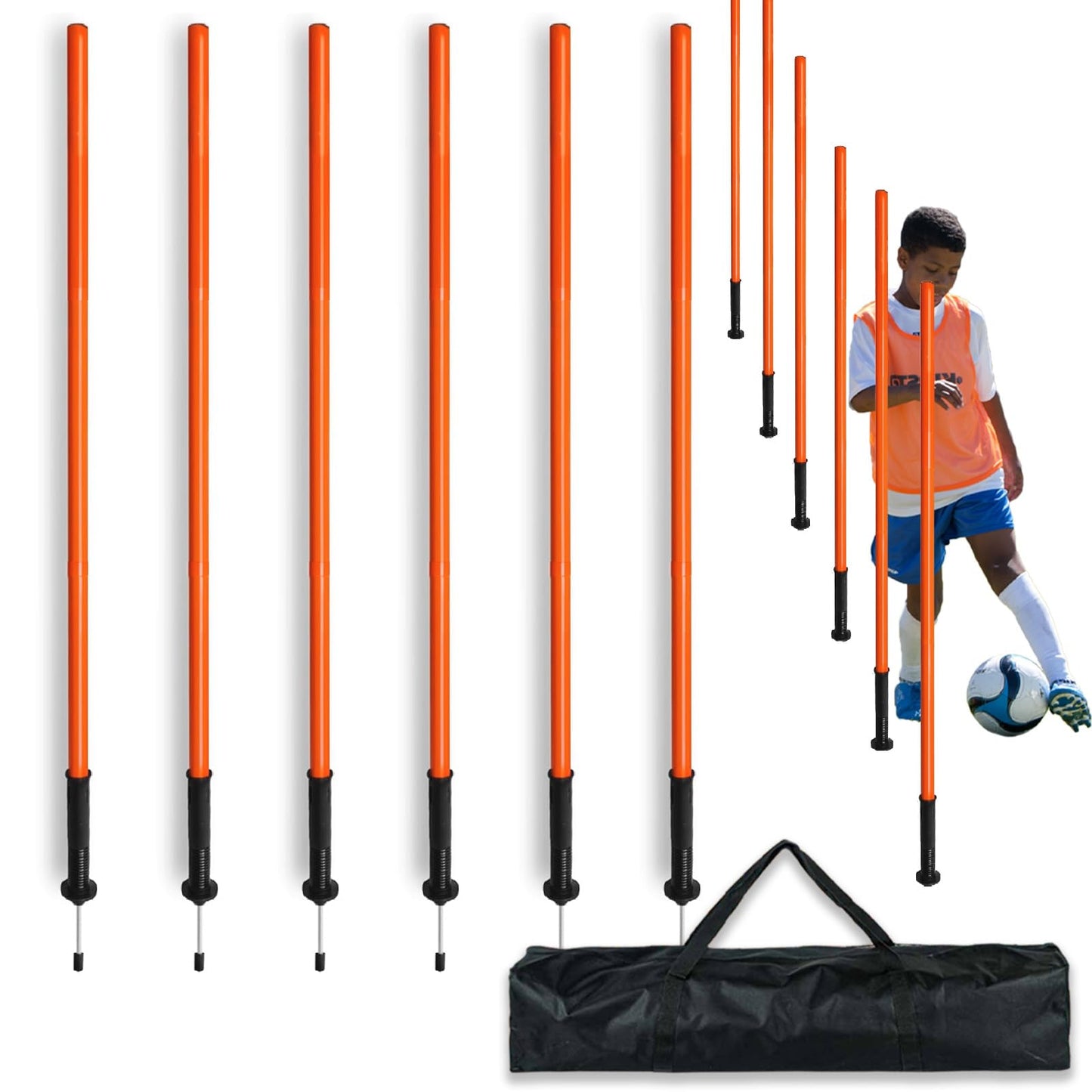 AKABIKE Agility Training Poles Set (Spike/Water/Rubber Base with 3.3ft/1m to 4.9ft/1.5m Poles)