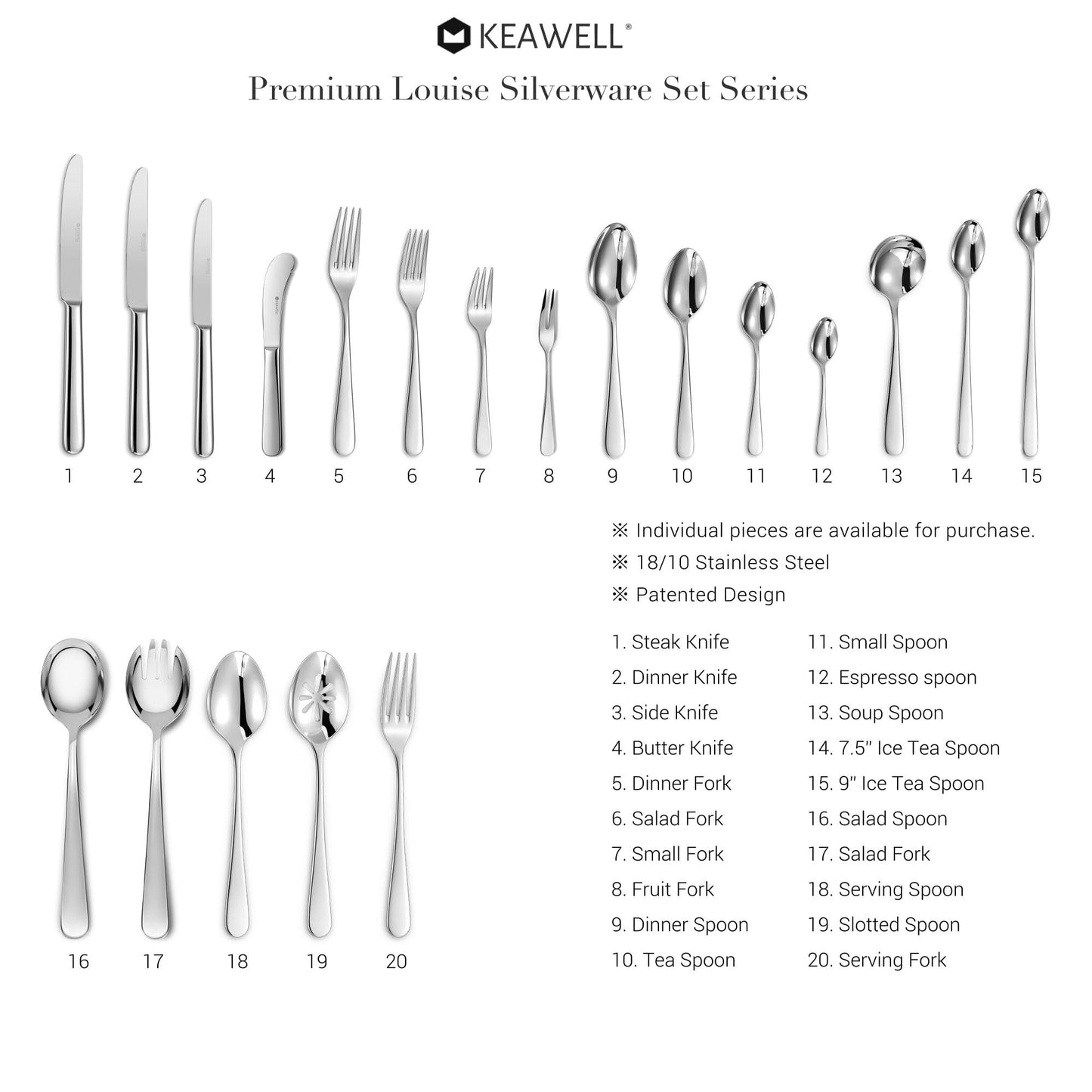 KEAWELL Premium 4-Piece Louise Long Handle Iced Tea Spoons, 18/10 Stainless Steel, Brilliant Mirror Finish, Teaspoons for Coffee, Cocktails, and Beverages, Dishwasher Safe (7.5 inch, 4)