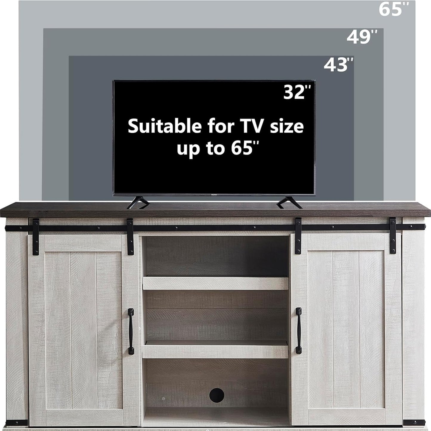 RICHSEAT Modern Farmhouse Wood TV Stand for TVs up to 65 Inch, Home Living Room Storage Table TV Stands Cabinet Doors and Shelves Entertainment Center, Stone Grey