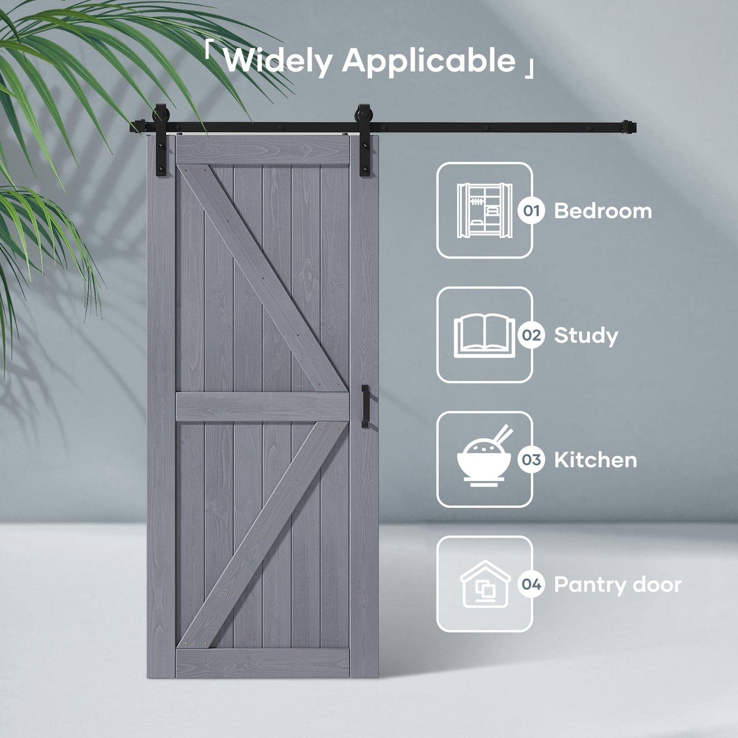 FREDBECK 36in x 80in Gray Wood Barn Door Slab with 6.6ft (79inch) Barn Door Hardware Track Kit Included, Double Surfaces,Simple Assembly is Required,K-Frame,Grey