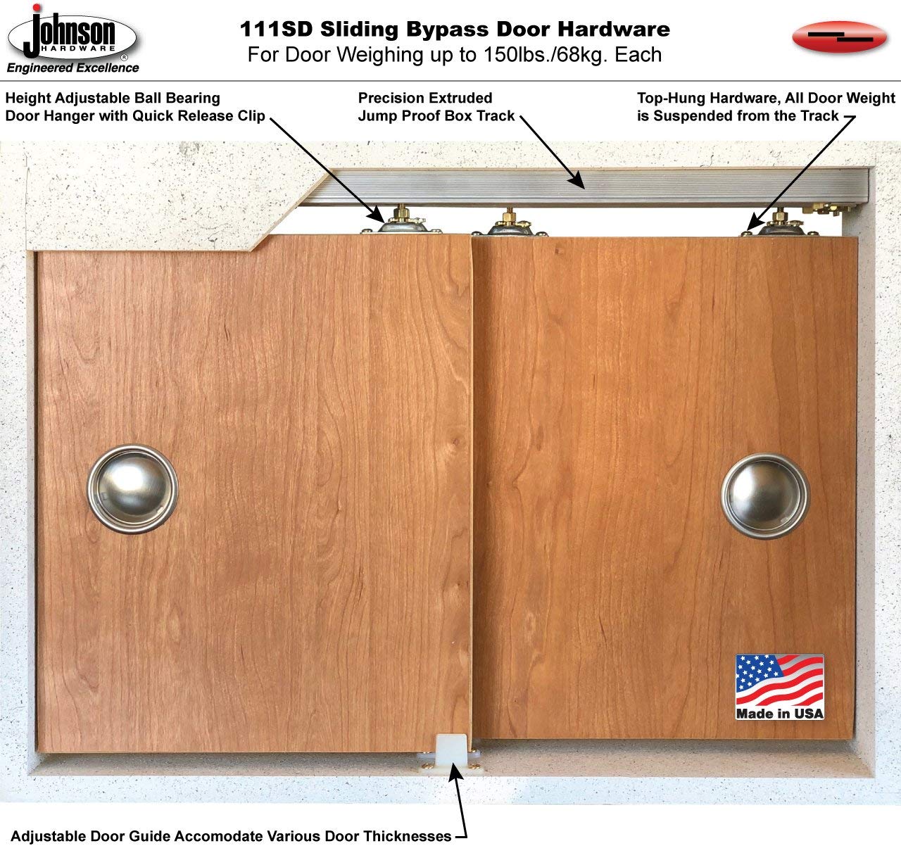 Sliding Closet Door SARTODOORS Quadro 4111 Bypass Interior Doors, no Glass, MDF, 84x80, White, Modern Style Hardware Included