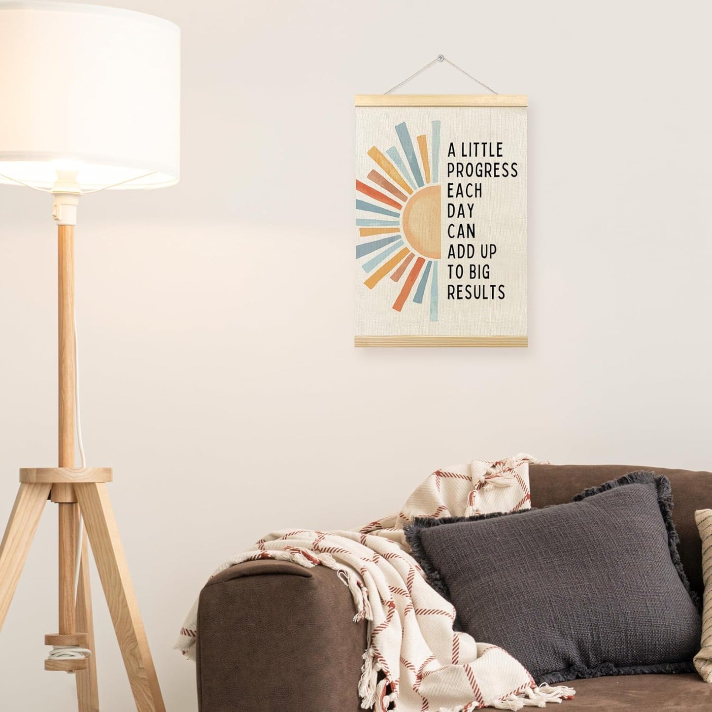 TLESKE Inspirational Mental Health Poster Frame - Progress Each Day Wall Art for Kids Room | 12x16 Boho Sun Design