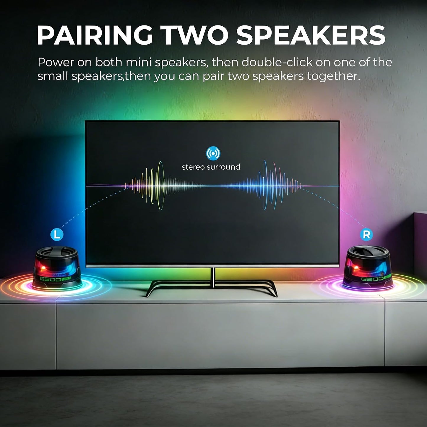 LENOLL Set Magnetic Mini Bluetooth Speaker with RGB Lights, Portable Wireless Stereo Speaker with Phone Holder, Small