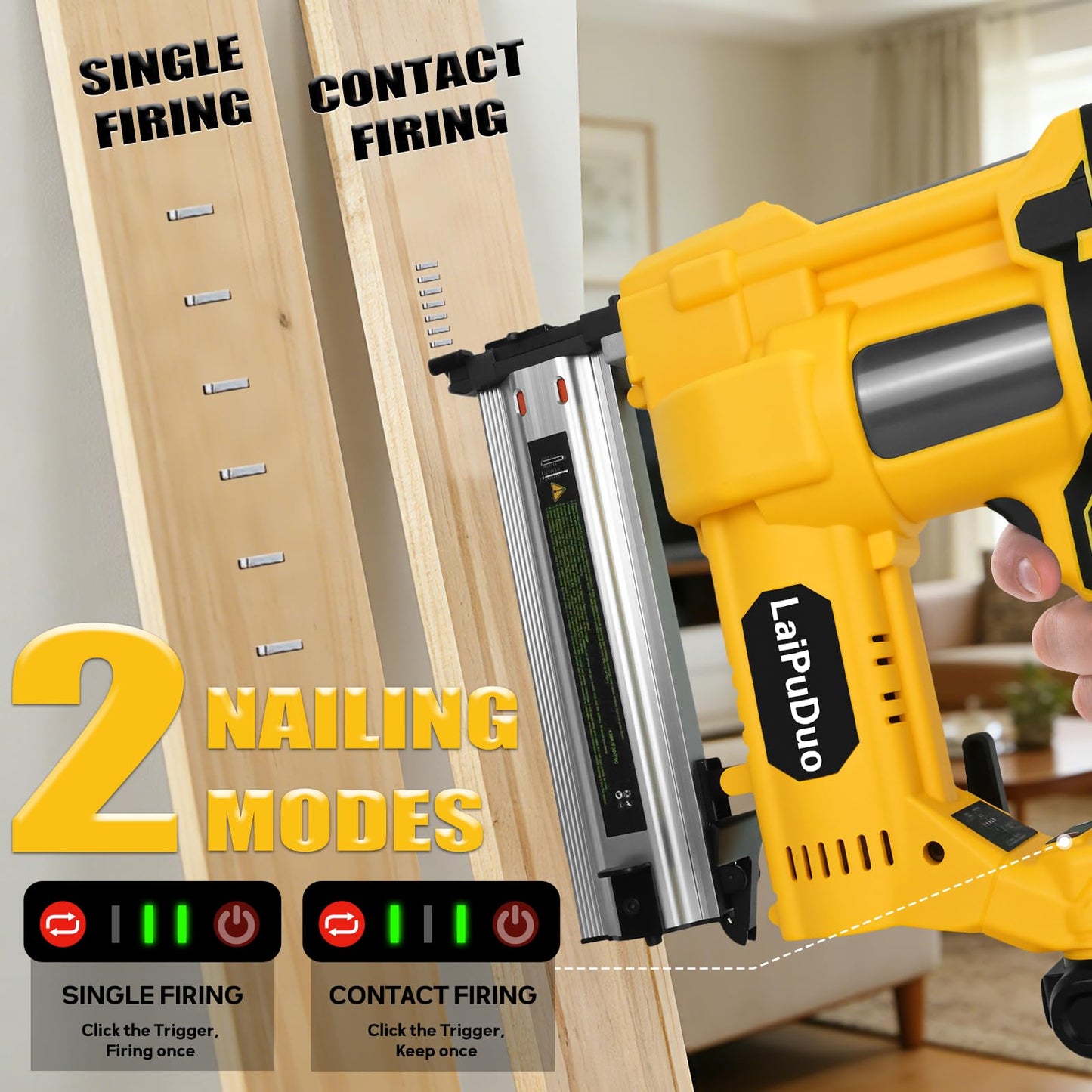 Cordless 2" Brad Nailer Compatible with DeWalt 20V Battery(No Battery), 2 in 1 18GA Nail Gun/Staple Gun with 800 Nails & Staples, Battery Power Nail Gun for Woodworking, Home Improvement