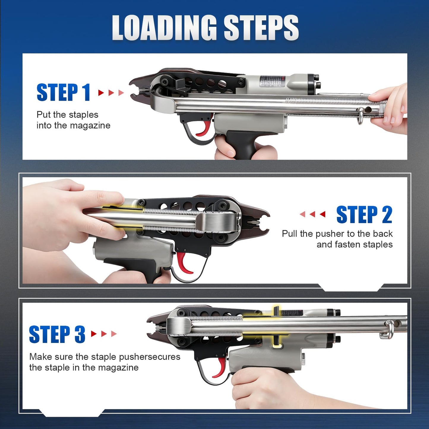 WOODPECKER V6C7CF52 3/4-Inch Pneumatic Hog Ring Gun 15 Gauge 0.205"-0.228" Closure Diameter with Stainless Steel Magazine, Air Hog Ring Plier for Fencing, Cages, Spring Mattress