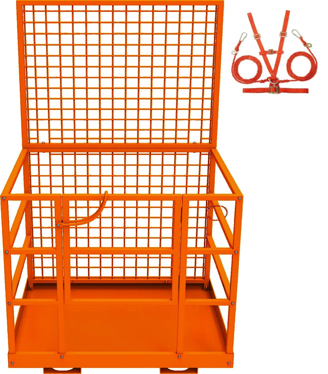 43"x45" Collapsible Forklift Safety Cage, 1800LBS 2-Man Forklift Man Basket Work Platform with Safety Harness & Lock, Forklifts Aerial Lift Basket for Lifting Loader