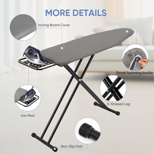 Jakeefud Full Size Ironing Board - 47" X 15" with Heat Resistant Cover & Adjustable Height