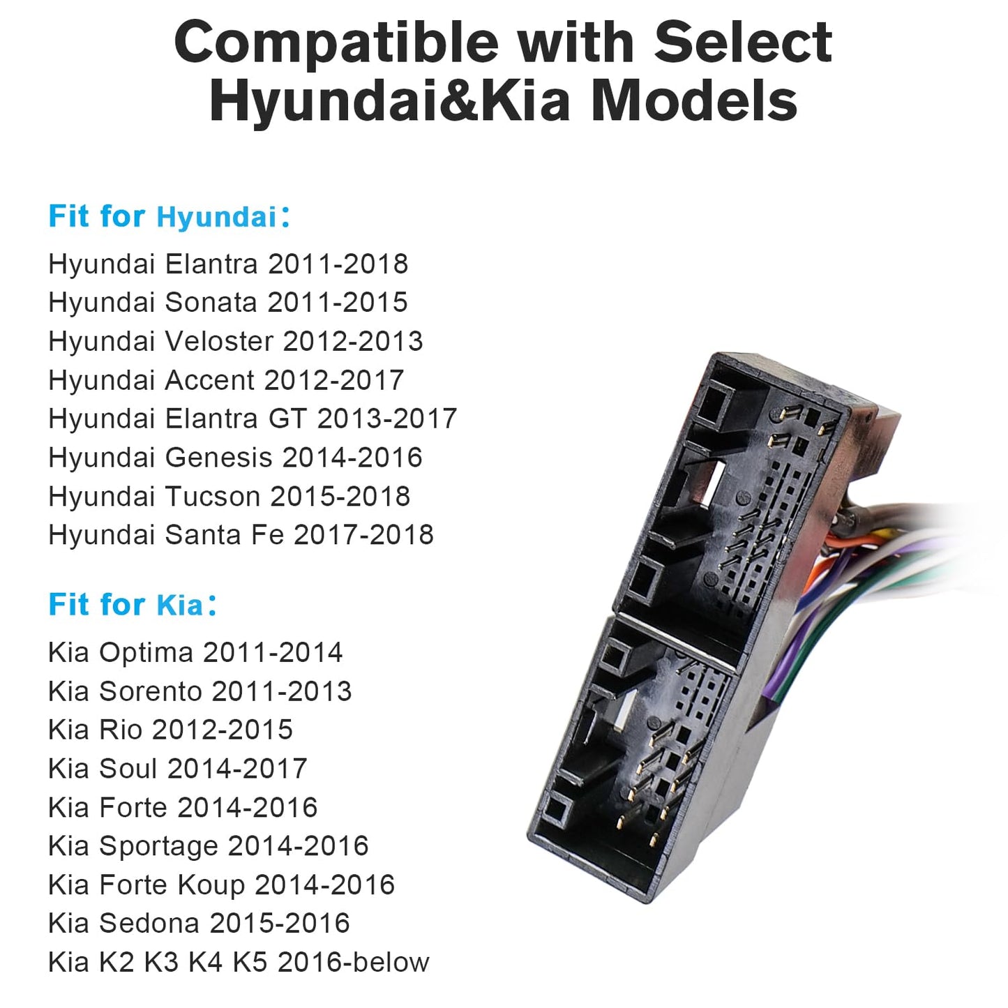 K2 42Pin 16Pin Car Radio Stereo Wiring Harness Kit Compatible with Hyundai Accent Elantra Sonata Tucson Kia Optima Rio