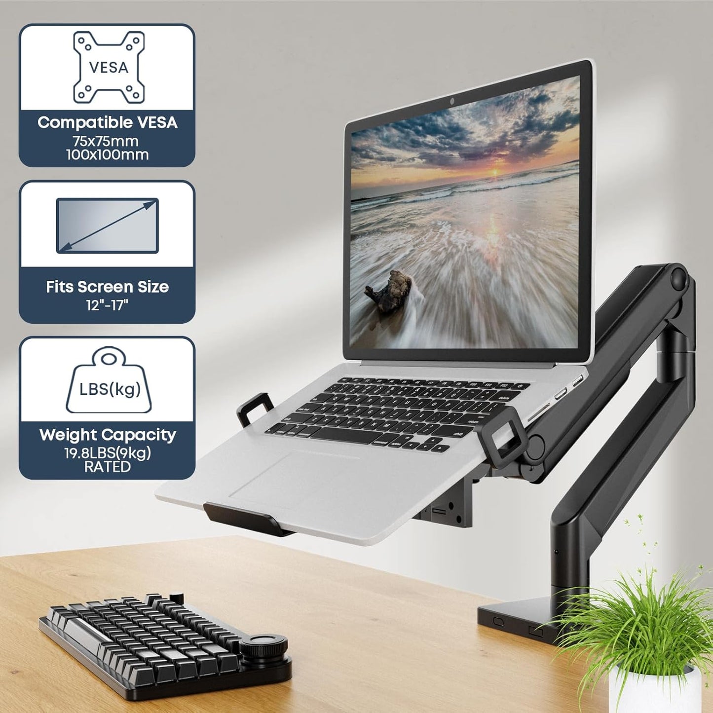 WORLDLIFT 75x75mm 100x100mm 12 17 inch Laptop VESA Mount Tray Holder for Monitor Arms and Stands Clamp Notebook