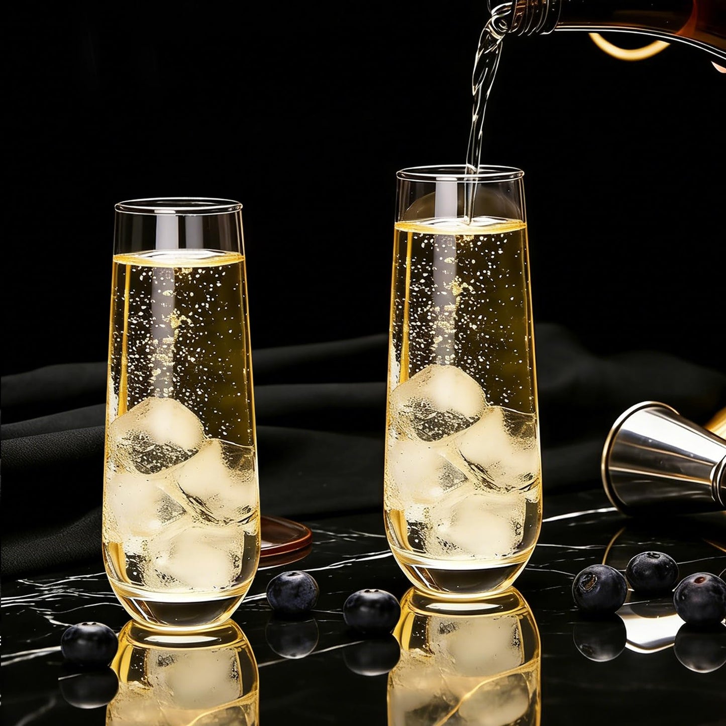 Ufrount Stemless Champagne Flutes Set of 16, 9.5 oz Champagne Glasses, Multi-purpose Mimosa Glasses for Prosecco, Cocktail, Water, Weddings, Bar and Parties
