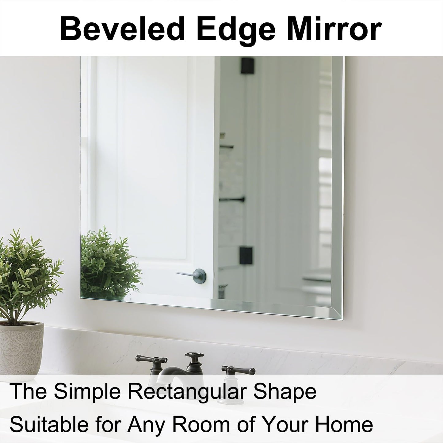 Ruomeng Frameless Full Length Mirror for Wall, 48x14 Inch Bathroom Vanity Mirror Farmhouse, Large Rectangle Mirror with Beveled Edge, Tempered Glass, Hangs Horizontally or Vertically