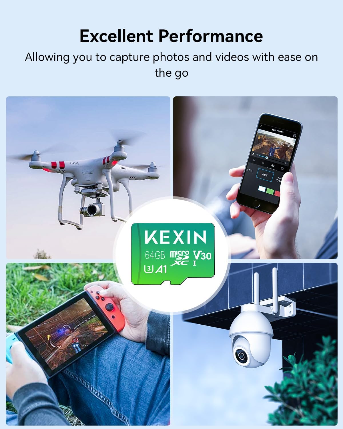 KEXIN 64GB 3 Pack 85MB/s 4K, V30, A1, C10, 4K Tablet,64 Micro SD Card with Adapter - Up to UHD High Speed microSDXC