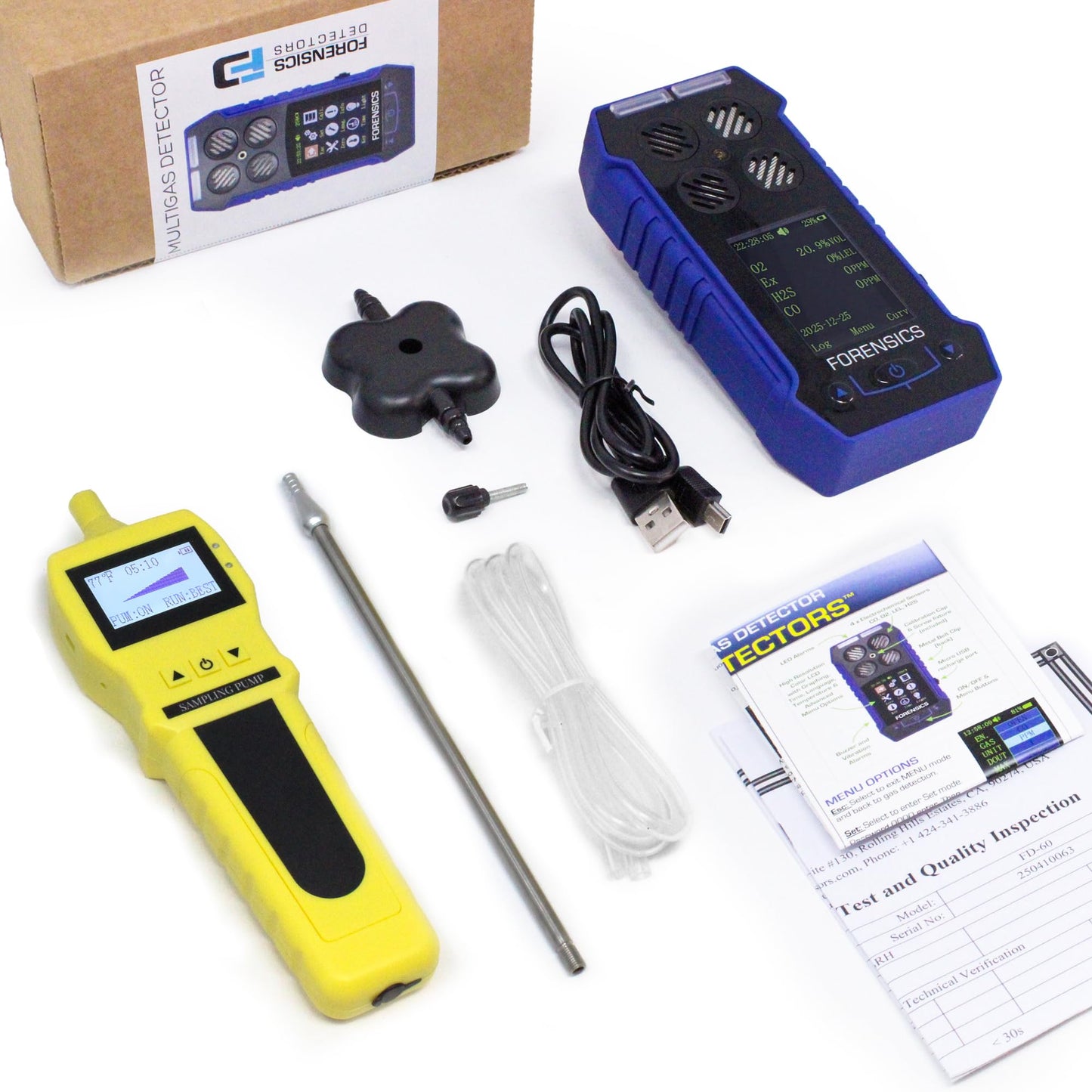 Multigas Detector Analyzer + Pump with Probe | USA NIST Calibration | Confined Space Entry Testing | USB Recharge | 4 Sensors - CO, H2S, O2, EX LEL | 4 Gas Monitor |