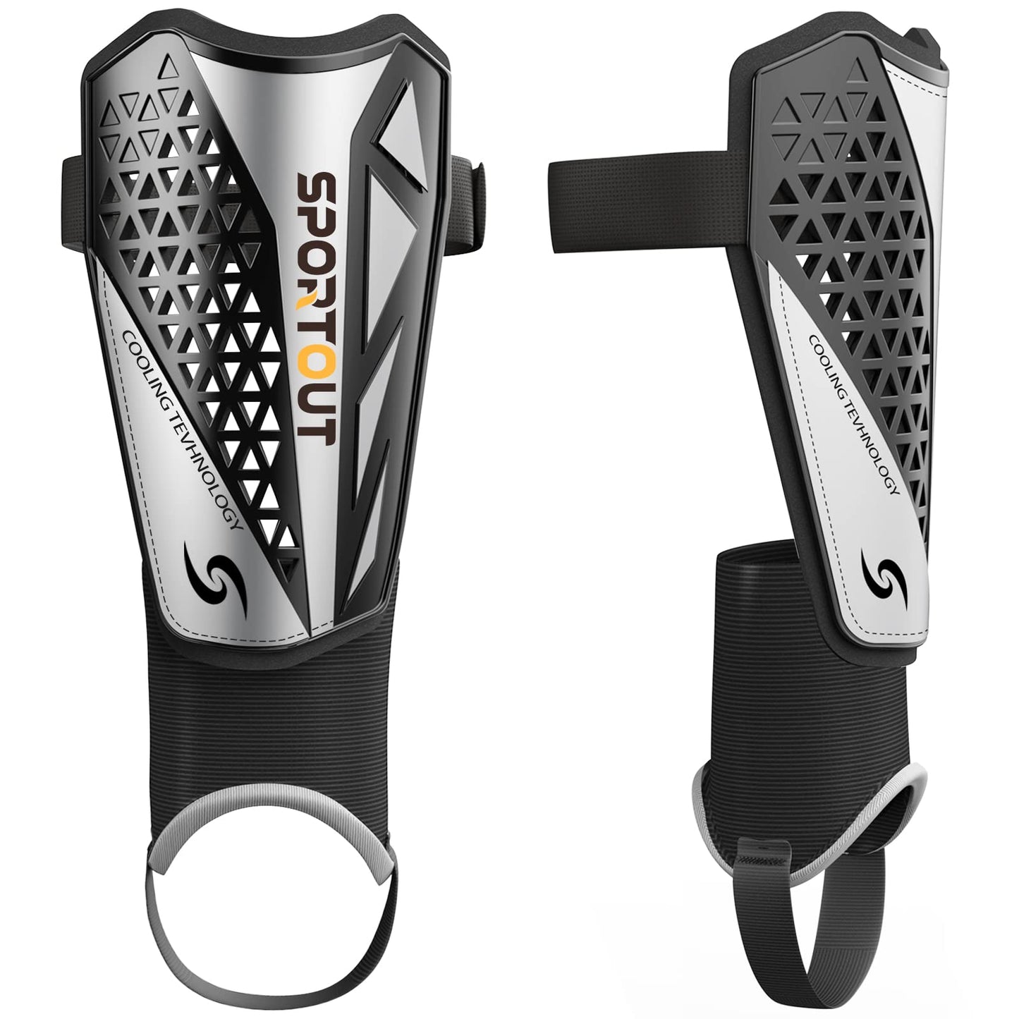 Sportout Breathable Mesh Soccer Shin Guards with Ankle Support - High-Ventilation Shin Pads for Kids, Youth & Adults, Lightweight Gear