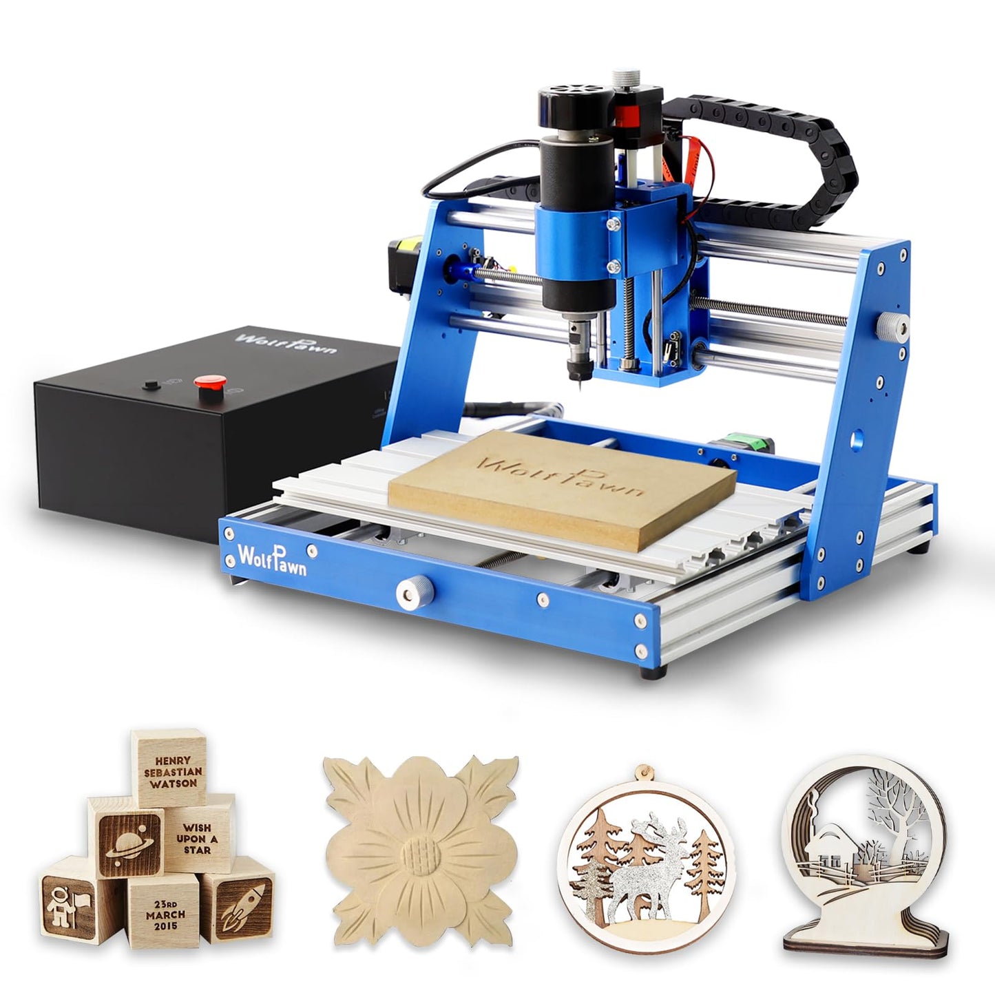 WolfPawn 3018 500W CNC Router Machine All Metal Structure 3 Aixs CNC Engraving Machine with Emergency Stop Button and Limit Switches for Wood Acrylic MDF Nylon Carving, Working Area 300X180X60mm
