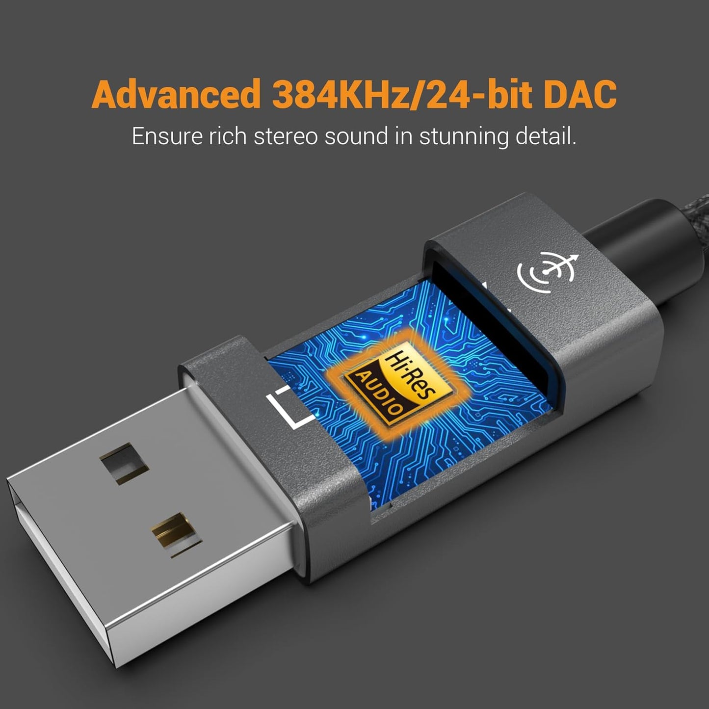384KHz/24-bit 2 2RCA 6 Cubilux USB to RCA Audio Cable with DAC, USB A Male to Male RCA Stereo AUX Cord, Auxilary Cable