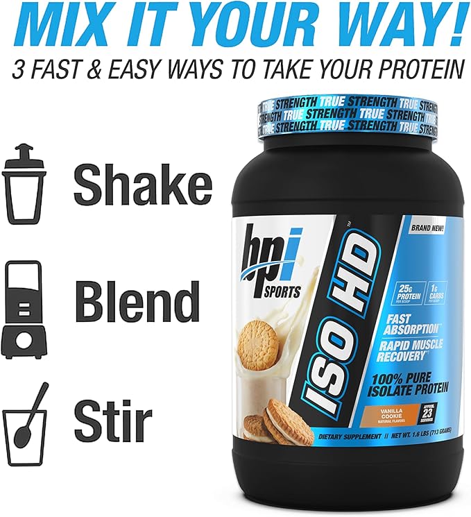 BPI Sports ISO HD Isolate Protein Powder ??100% Whey Isolate, Protein Powder for Muscle Gain - Vanilla Cookie - 1.6 Lb - 23 Servings