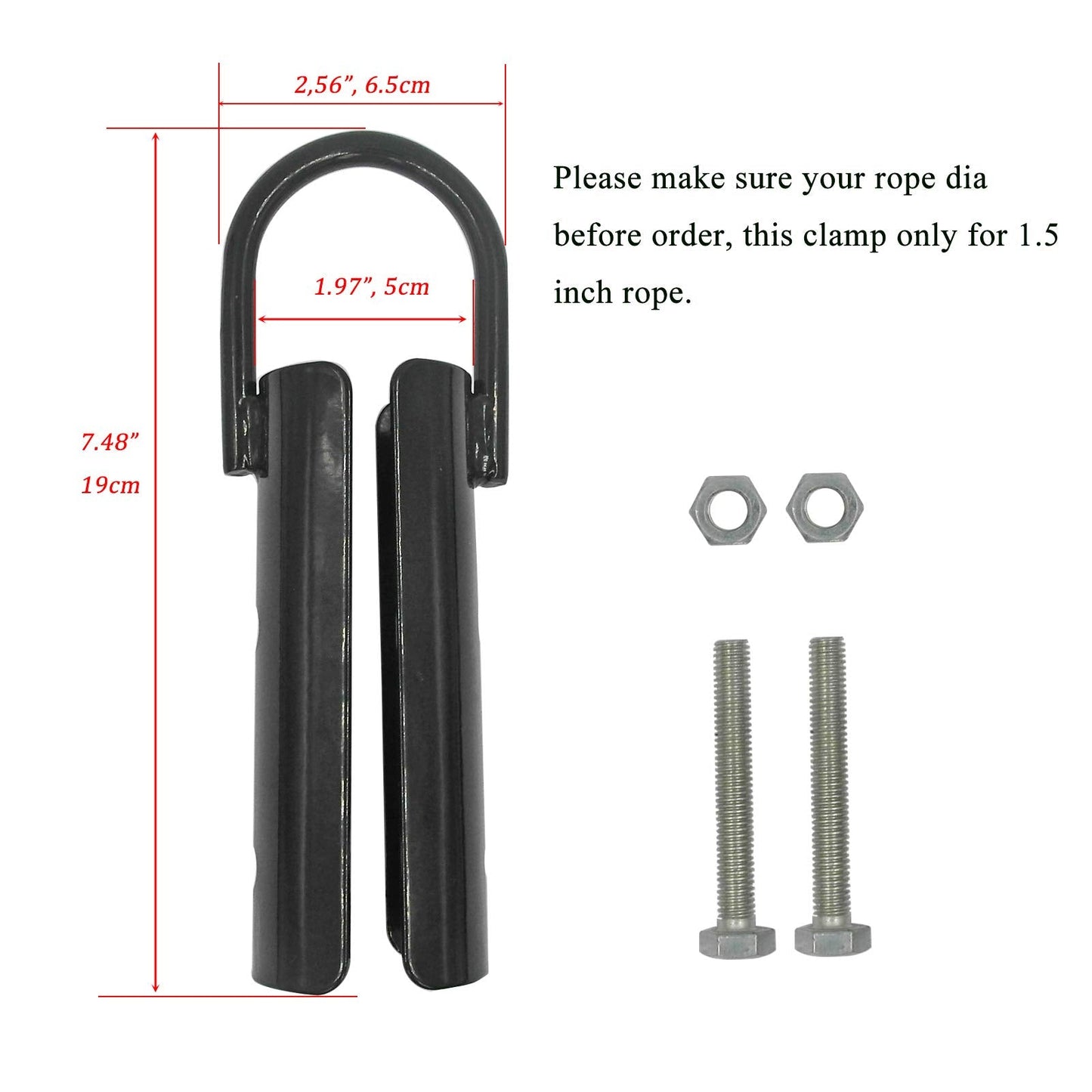 Forellfit 1.5in Climbing Rope Clamp，1 1/2 Rope Climb Workout Rig Attachment Hook for 1.5" Rope Clasp Garage Gym Fitness Equipment with Carabiner Eyehook Strength Training Home Indoor Safety