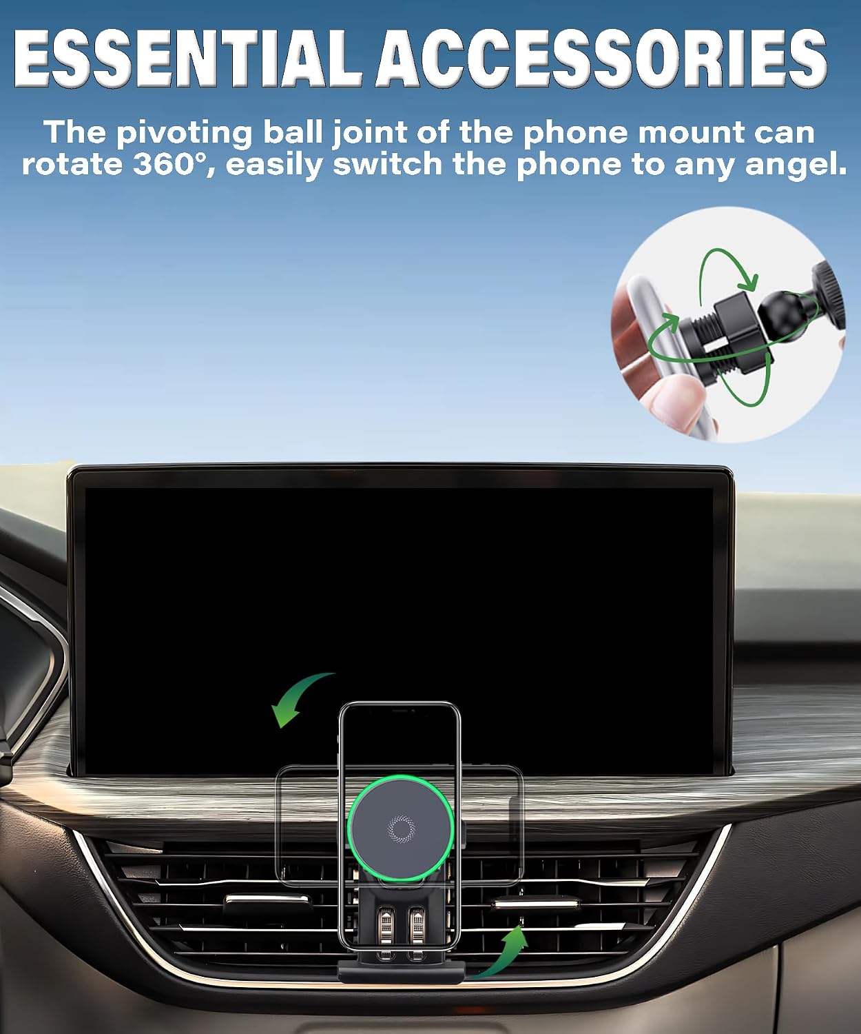 AbeeyGeomarn 2020 2021 2022 2023 2024 15W 360 Car Phone Holder for Ford Escape Accessories Fast Wireless Charger