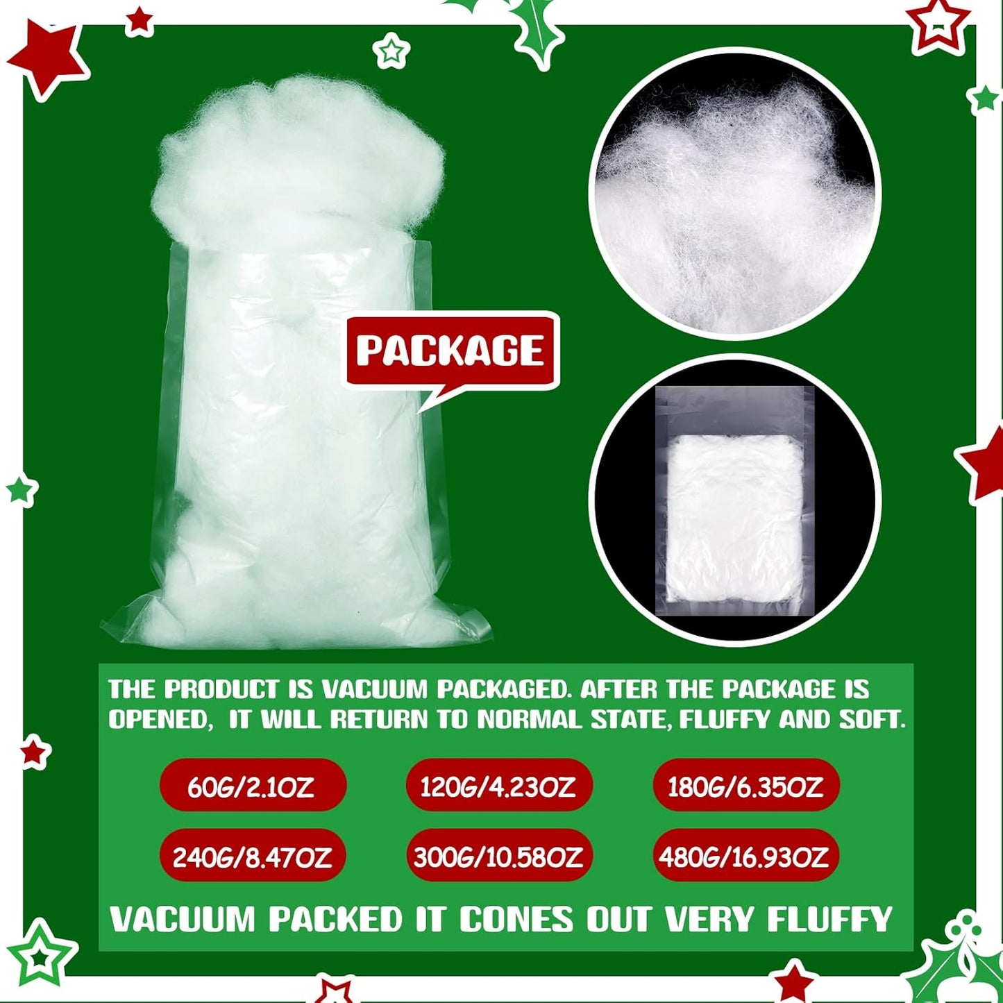 Riakrum Fake Snow Decor - Artificial Fluffy Fiber Stuffing for Tree Covering | 120g White Snow