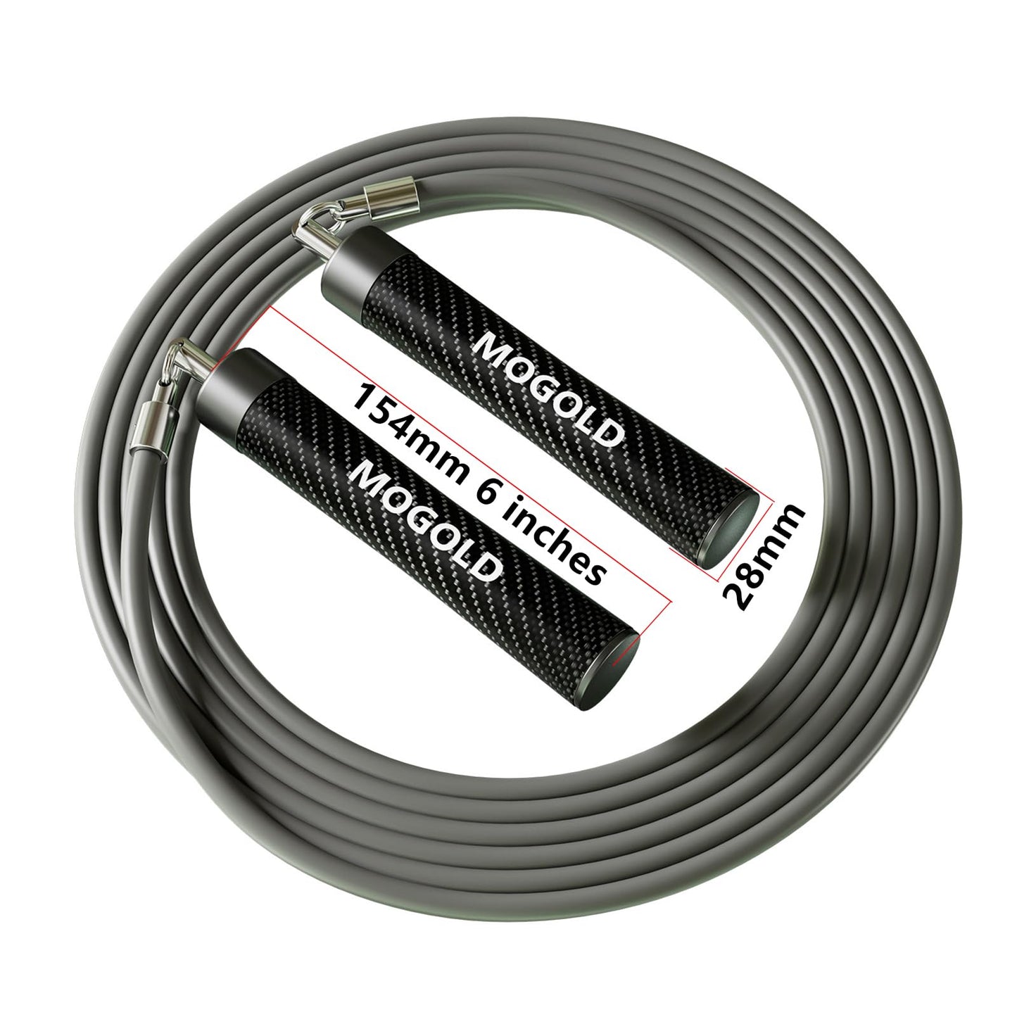 MOGOLD 1LB Weighted Jump Ropes for Fitness Men/Women with Heavy-Duty PVC Wire Cable & Durable Leather Skipping Rope Handles, Best for Fitness, High-Intensity Strength Workouts (Grey, XL - 9'6(User Height 6'0 +))