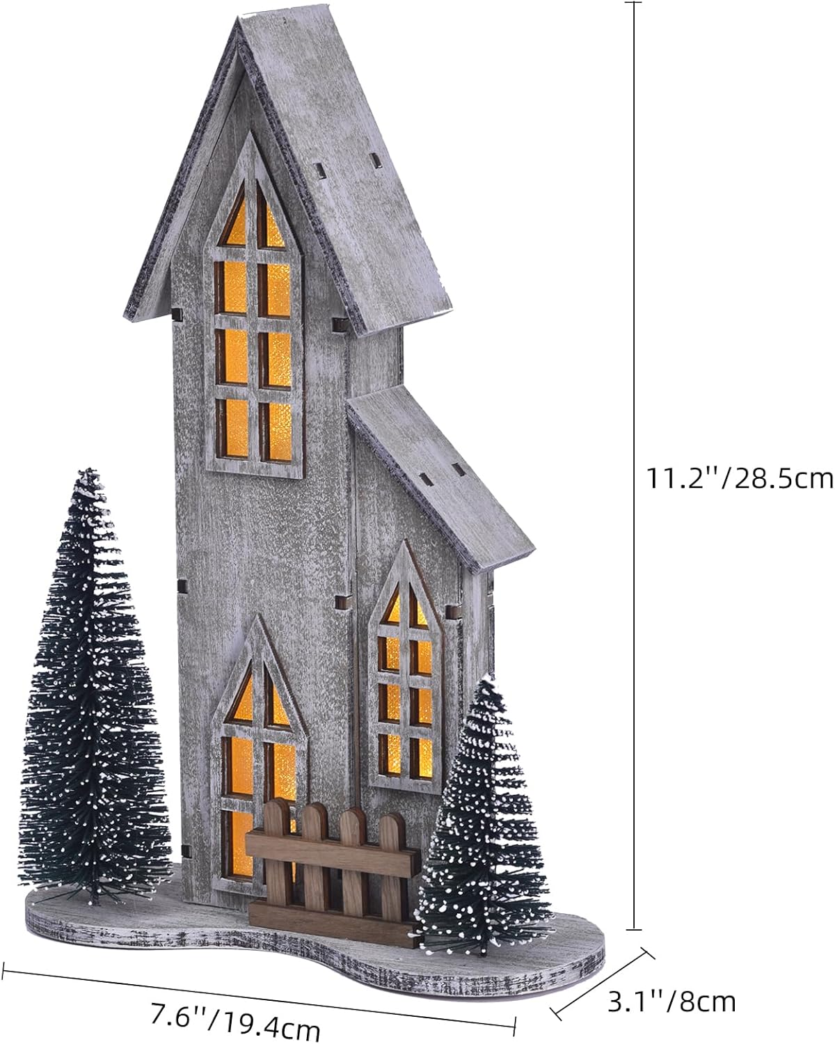 Wooden Christmas Village House - Lighted Indoor Tabletop Decor with LED & Tree | Winter Holiday Centerpiece (Style A)