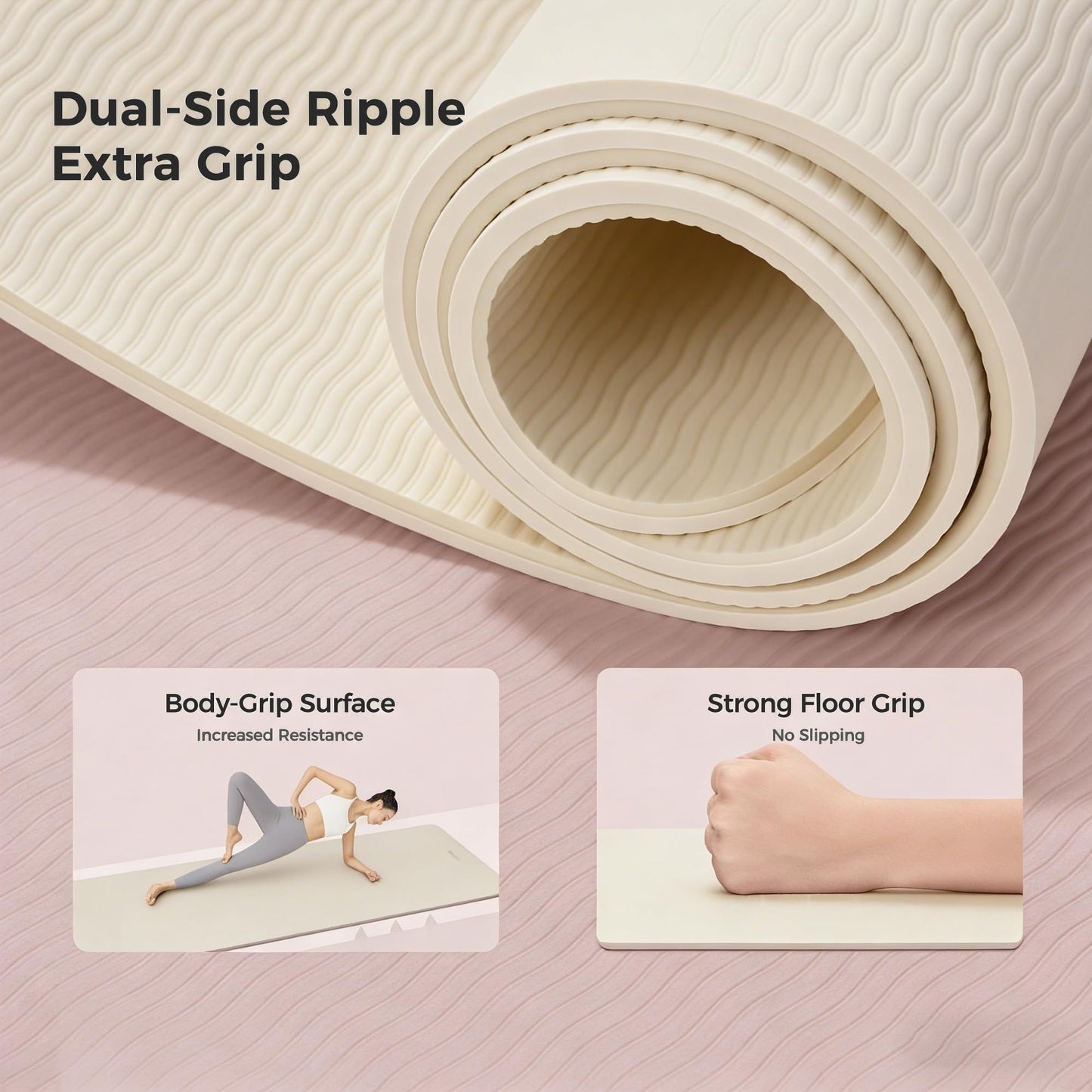 Keep 72" x 24" TPE Yoga Mat Non Slip, 1/4 Inch (6mm) Exercise Mat for Home Workout, Gym, Yoga, Pilates & Stretching with Carrying Strap, Oat White