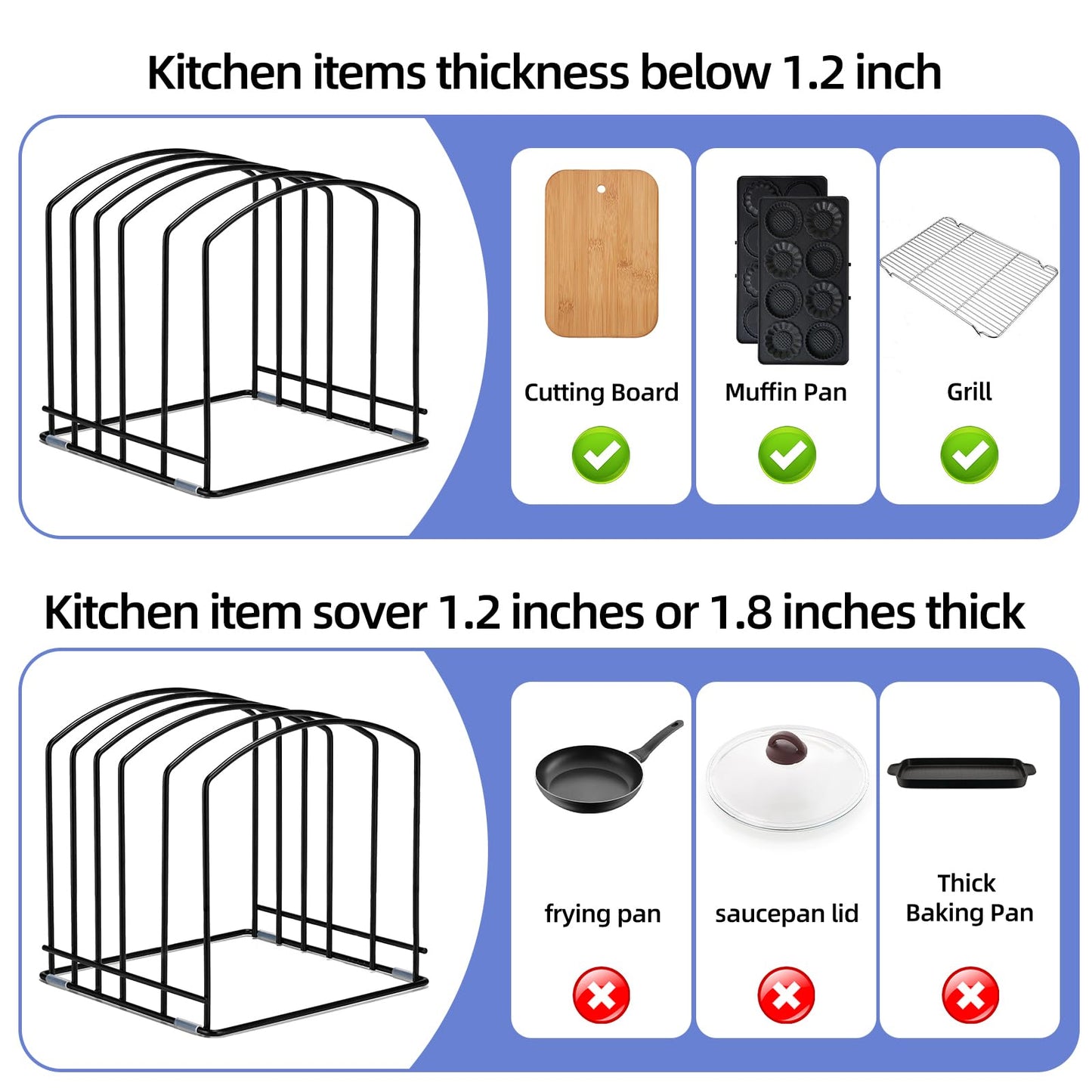 ziroland 5-Slot Cutting Board Organizer, Bakeware Organizer, and Kitchen Cabinet Organizer for Baking Trays and Cookie Sheets (1pc 5 Slot for two size)