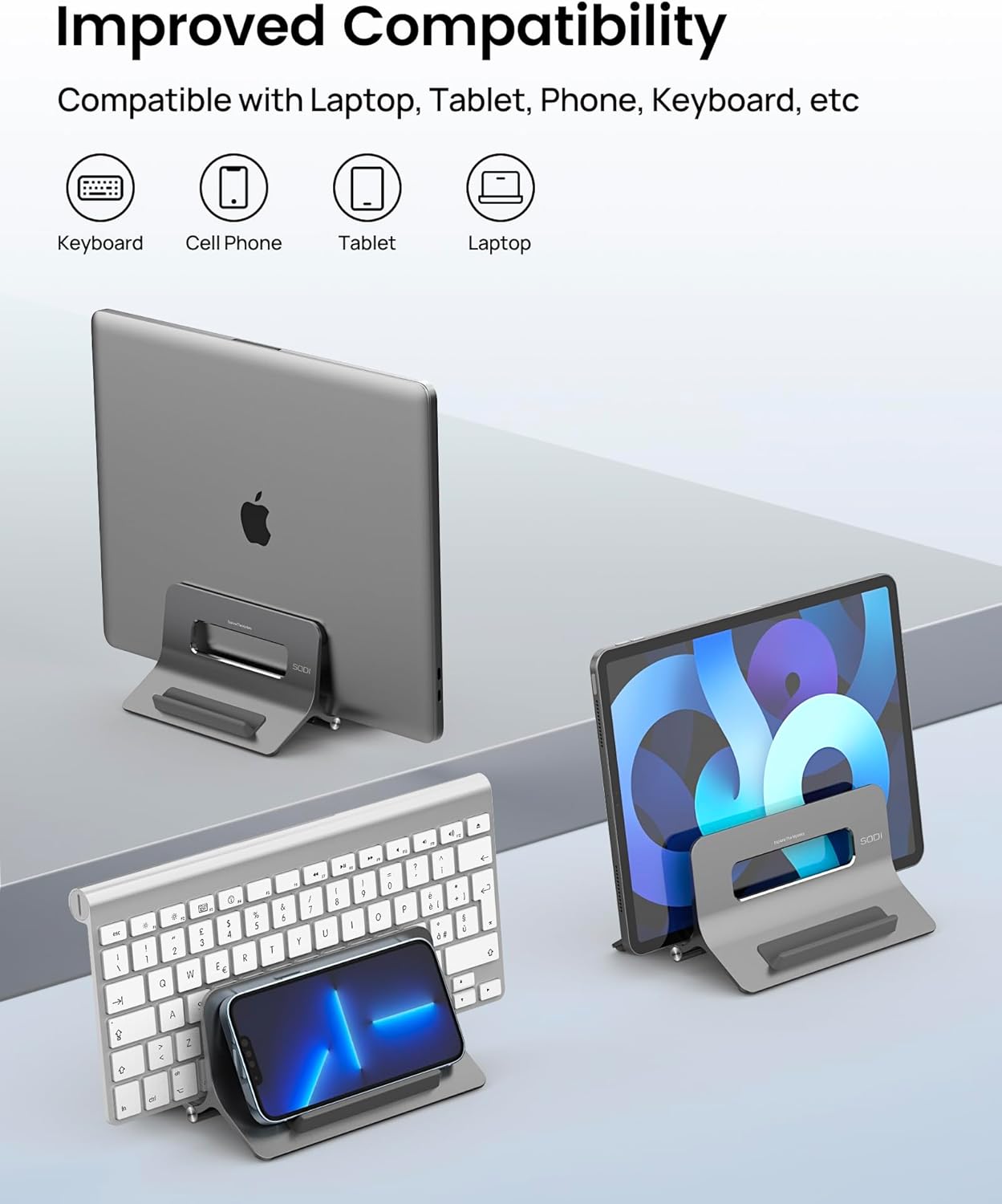 SODI Vertical Laptop Stand for Desk, Gravity Auto Lock MacBook Stand, Aluminum Laptop Holder Vertical Compatible
