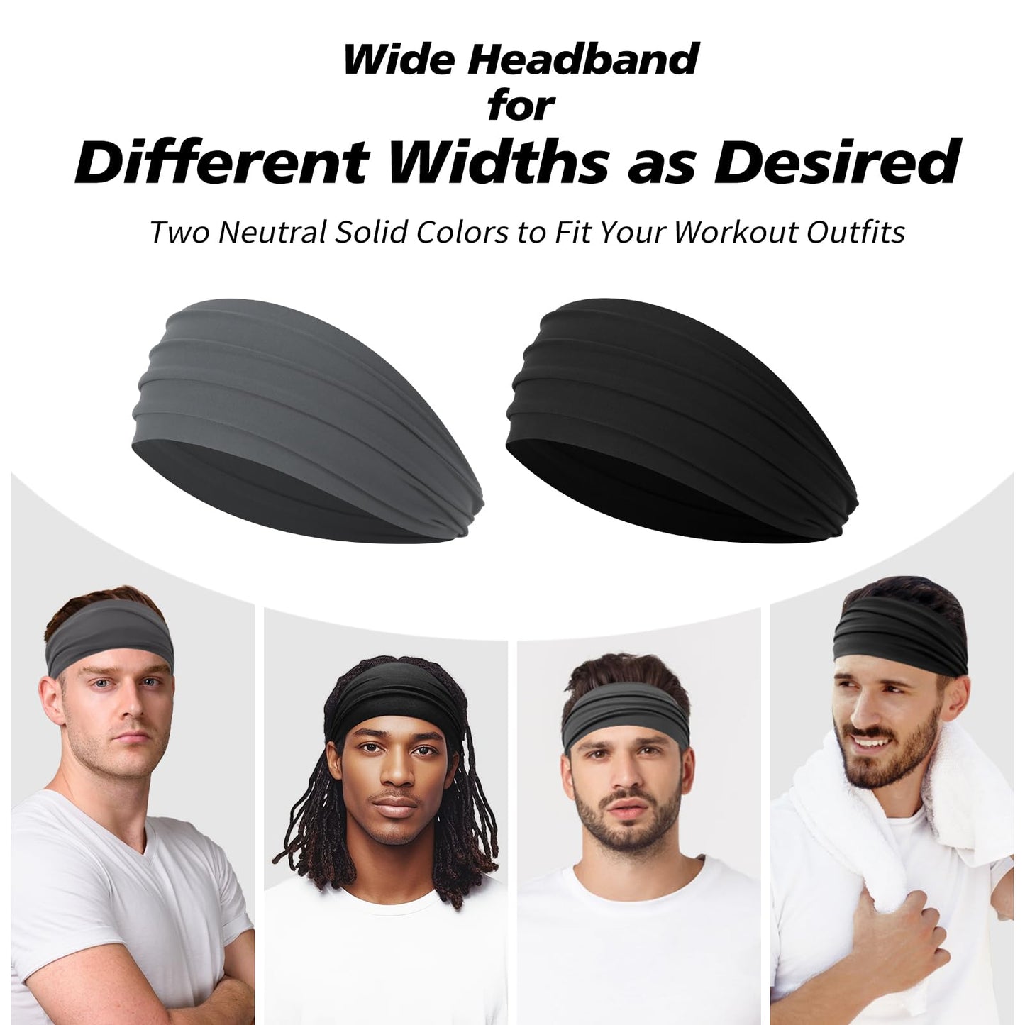Rheytew 5.5-Inch Wide Men’s Sweat Band Headbands for Long Hair, Men’s Sports Headbands for Basketball, Gym, Running, Outdoor Work, 8 Pieces