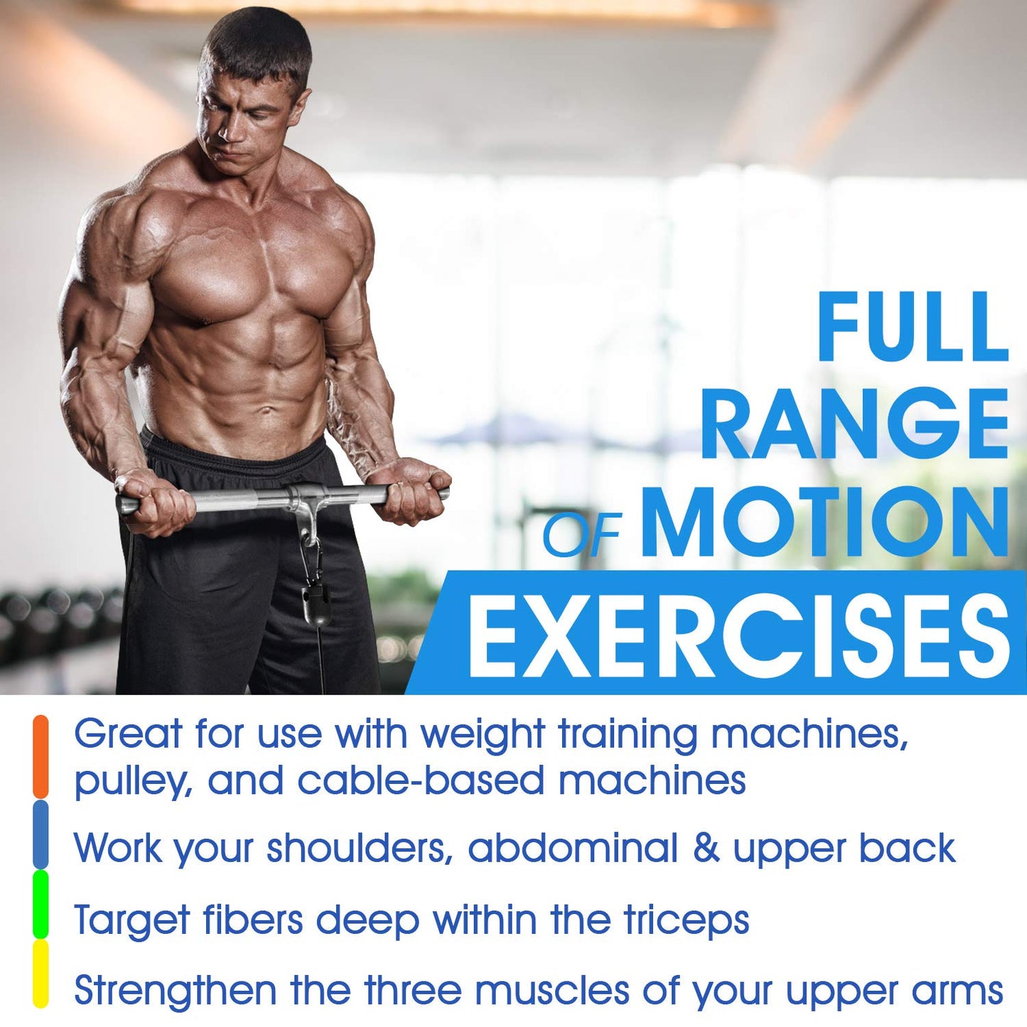 Yes4All Combo Double D Handle, Tricep Rope & V-Shape Bar, Multi Cable Machine Accessories, Tricep Press Down Cable Machine Attachment, LAT Pulldown Attachments for Home Gym Set