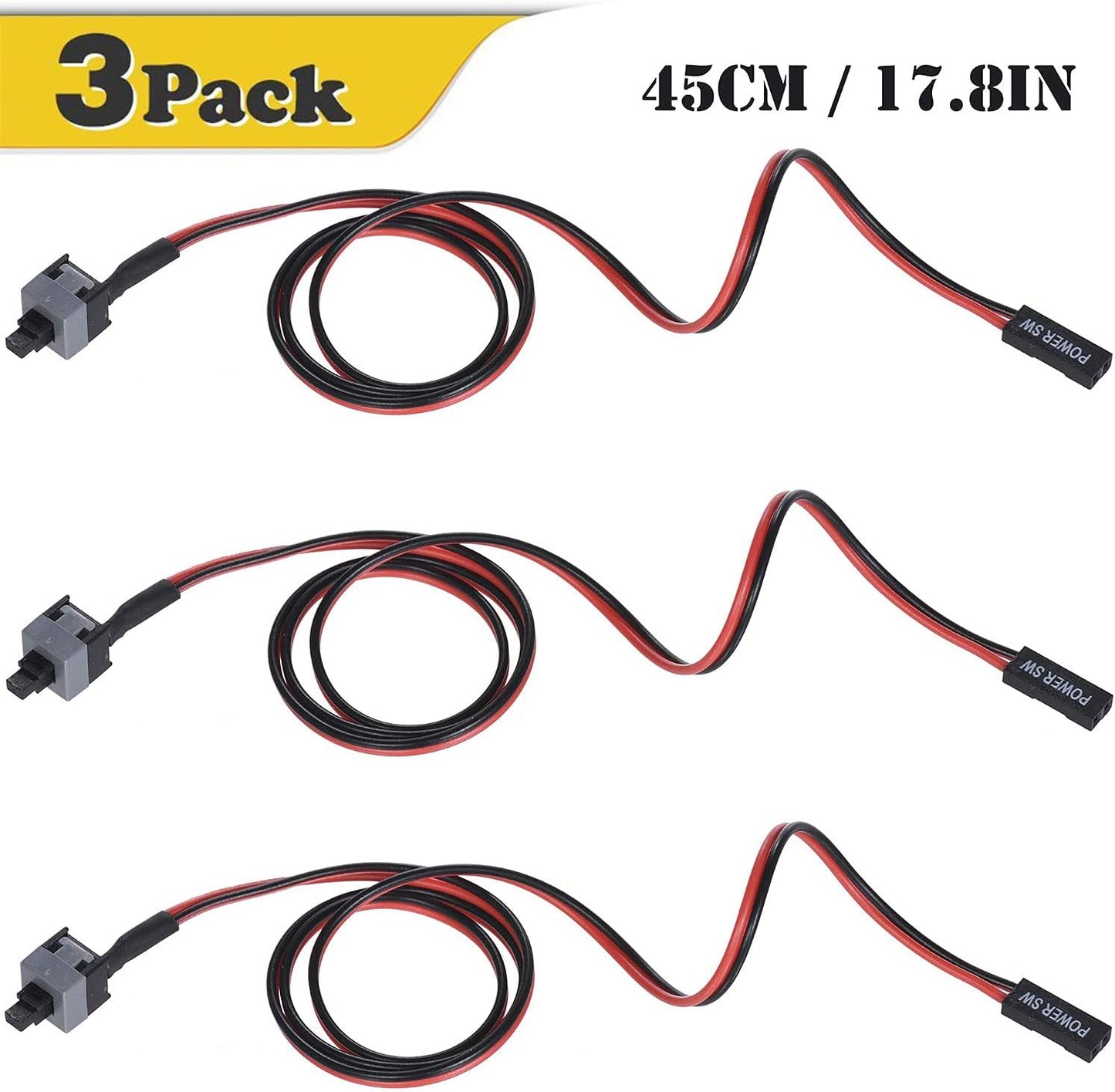Warmstor 3 Pack 2 50CM Pin SW PC Desktop Power Cable On/Off Push Button ATX Computer Switch Cord