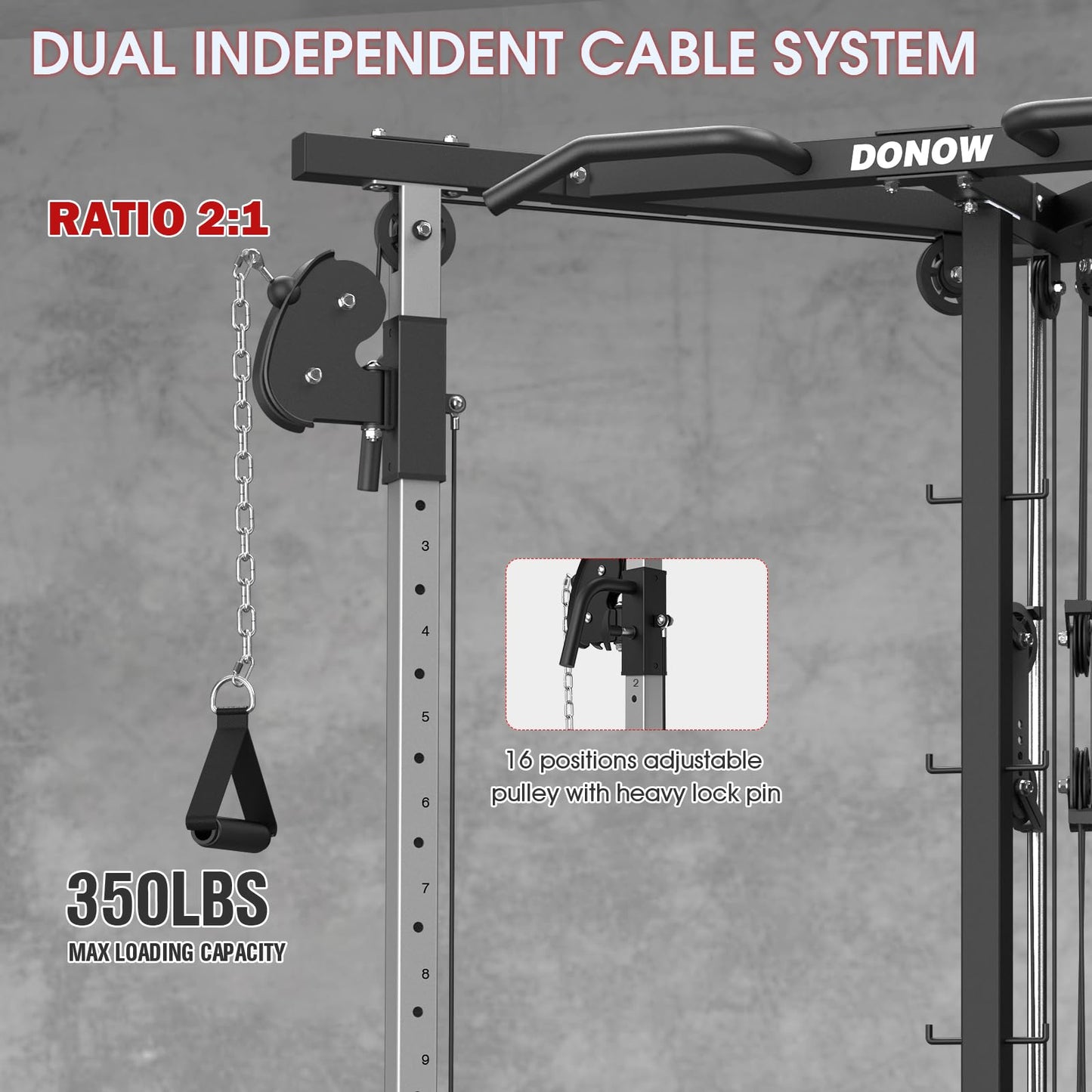 DONOW Cable Crossover Machine, Cable Fly Machine Home Gym System Workout Station with Dual Pulley System Pull-Up Bar Cable Bar and LAT Pull Down System