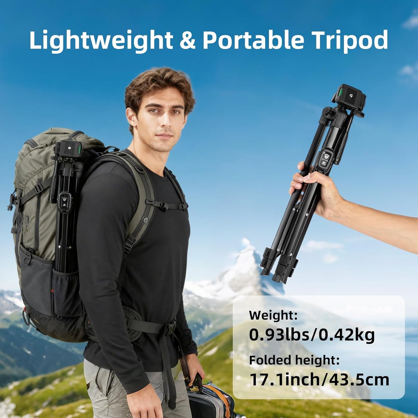 Fotopro 51'' 3-Way Camera Tripod, Lightweight Portable Travel Tripods for Camera and Phone with Head Remote Control