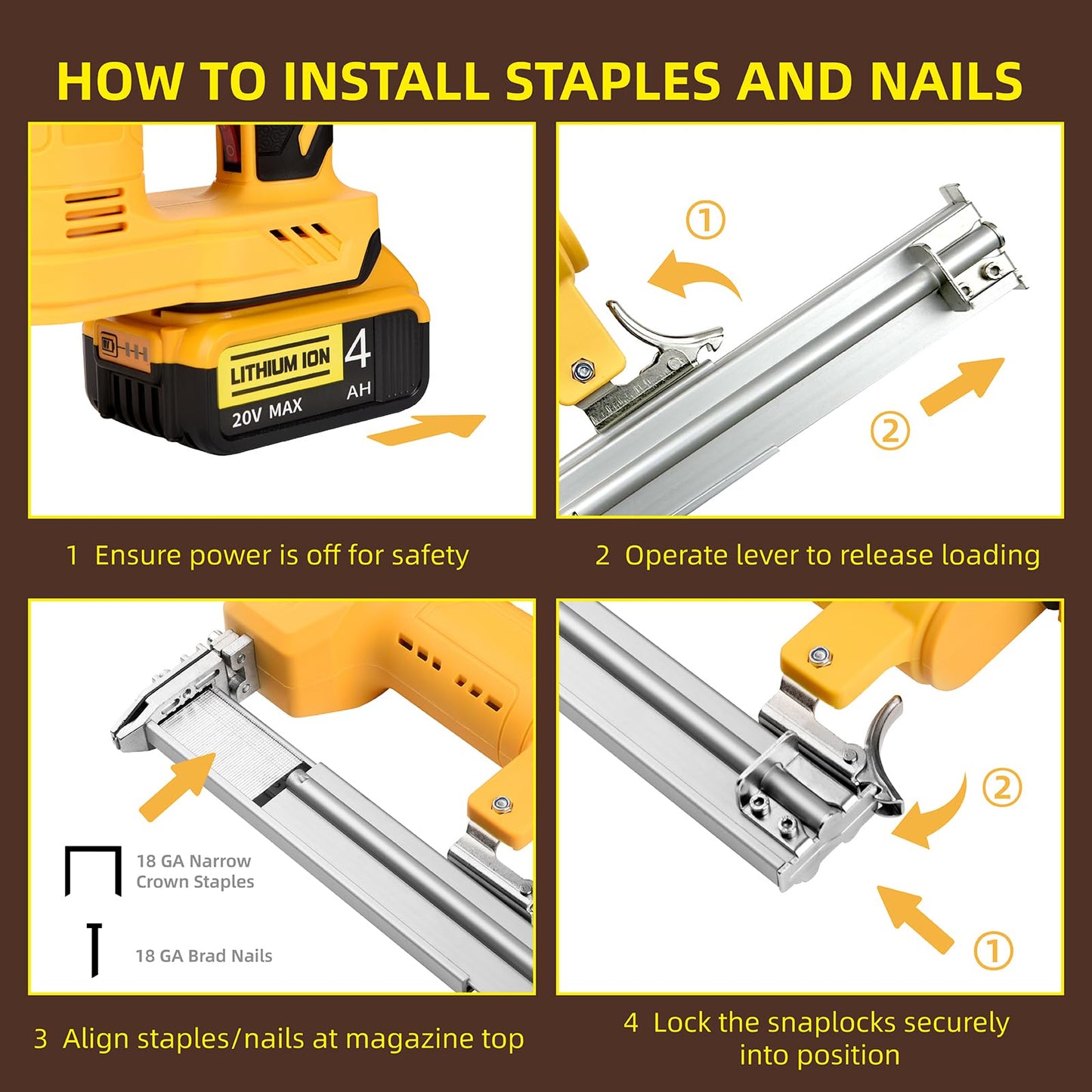 Lezwuatoolz 18GA Cordless Brad Nailer Compatible with Dewalt 20V MAX Battery, 5/8 to 1-1/4 Inch, 2 in 1 Brushless 18 Gauge Cordless Nail Gun with 2000pcs Nails/Staples for Wood Carpentry(Tools Only)