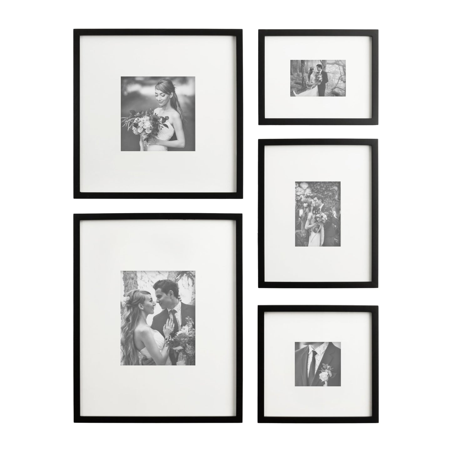 Kate and Laurel Gallery Contemporary Rectangle Picture Frame Set of 5, Varying Sizes, Black, Modern Five-Piece Photo Frames for Gallery Wall Set in Living Room Wall Decor